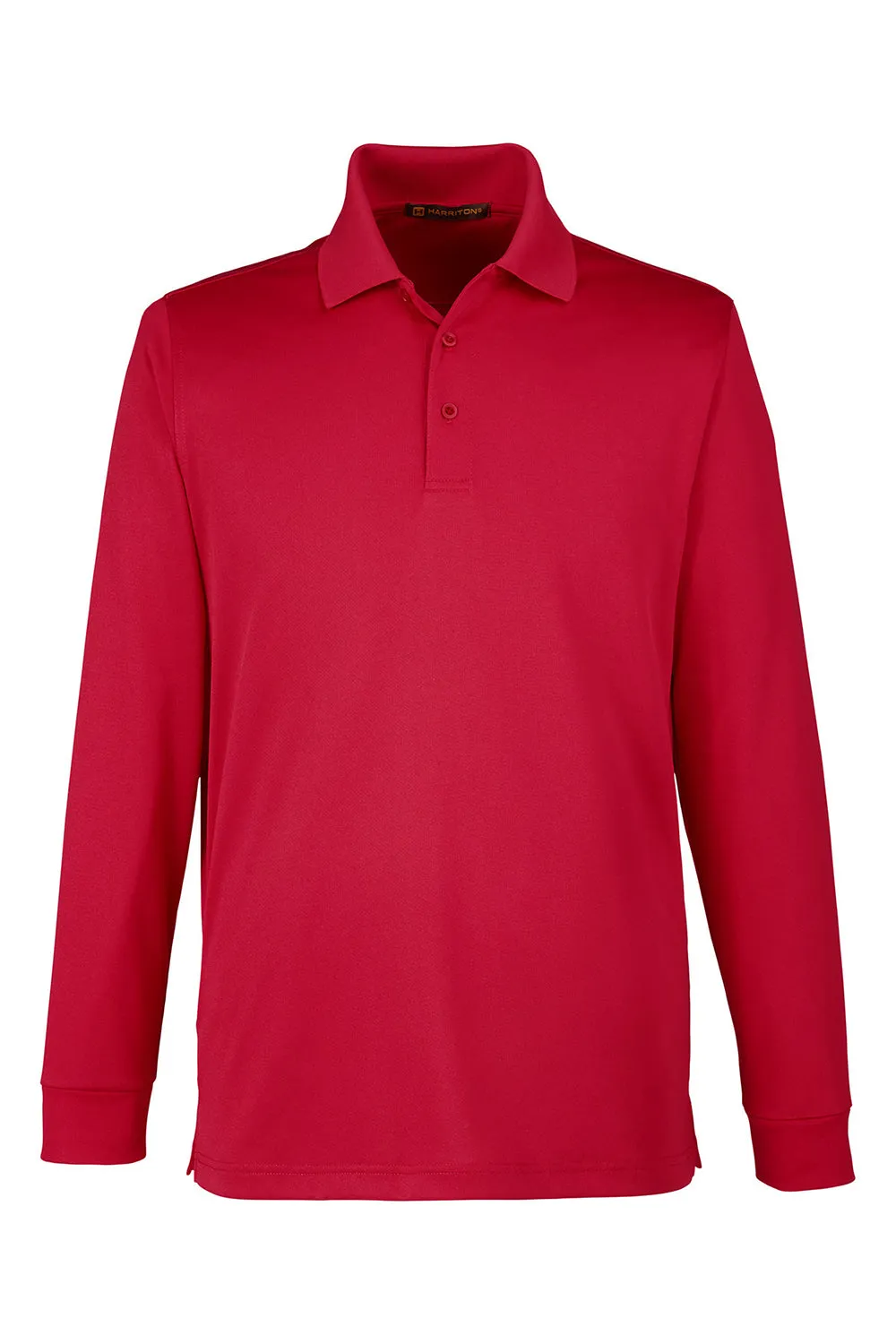 Harriton Mens Advantage Performance Moisture Wicking Long Sleeve Polo Shirt - Red