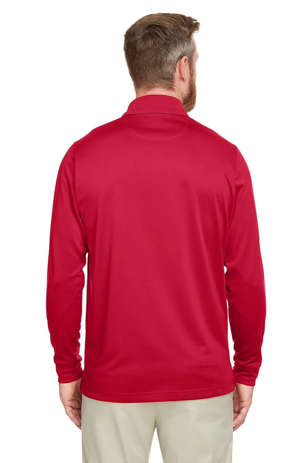 Harriton Mens Advantage Performance Moisture Wicking Long Sleeve Polo Shirt - Red