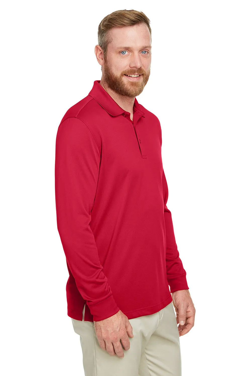 Harriton Mens Advantage Performance Moisture Wicking Long Sleeve Polo Shirt - Red
