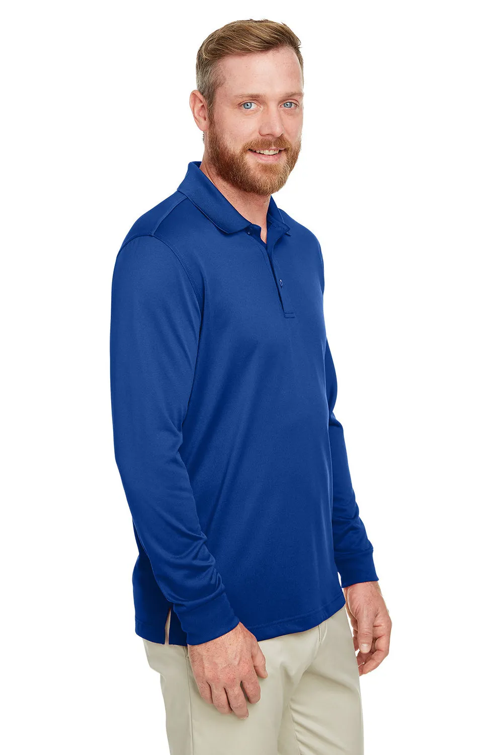 Harriton Mens Advantage Performance Moisture Wicking Long Sleeve Polo Shirt - True Royal Blue
