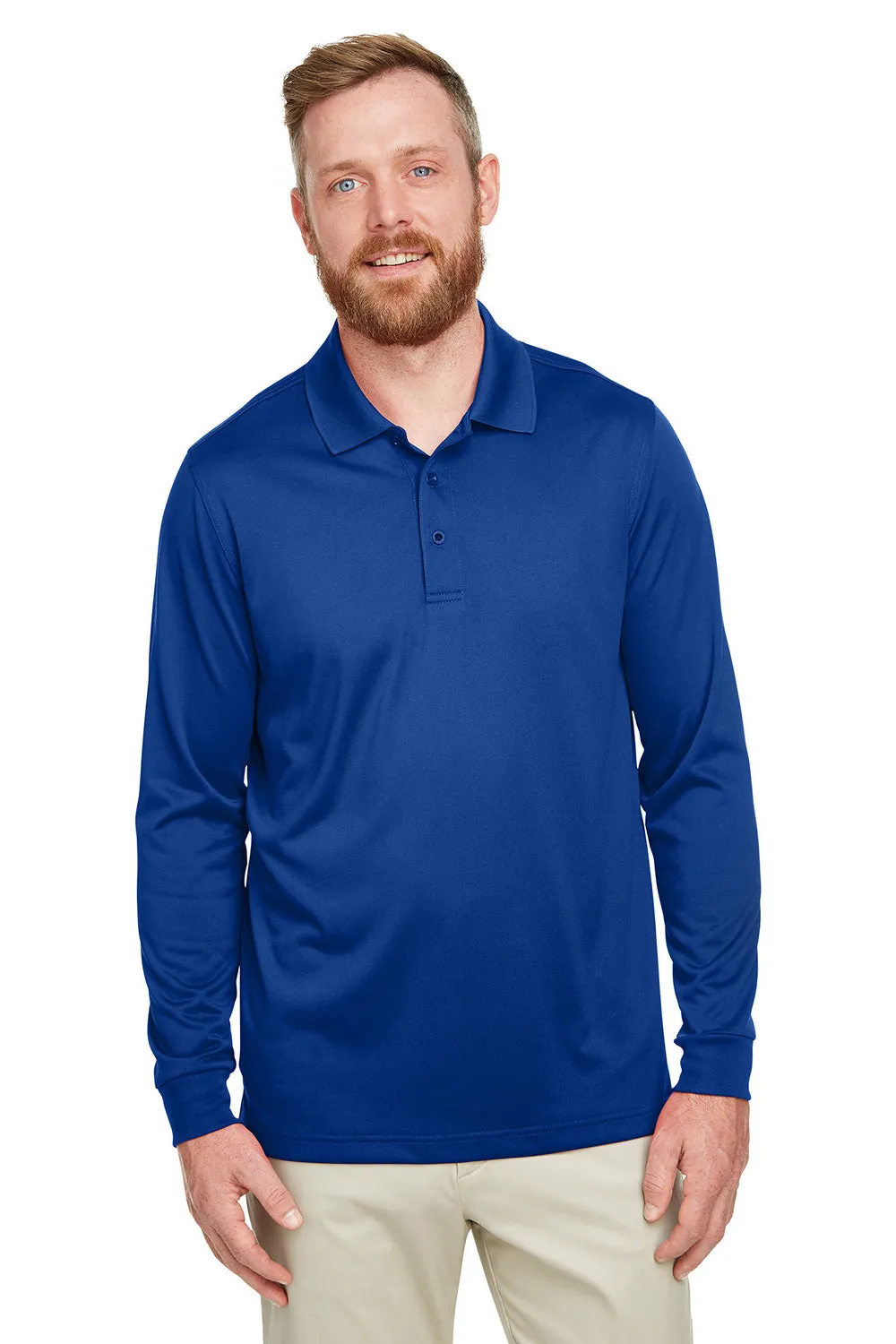 Harriton Mens Advantage Performance Moisture Wicking Long Sleeve Polo Shirt - True Royal Blue