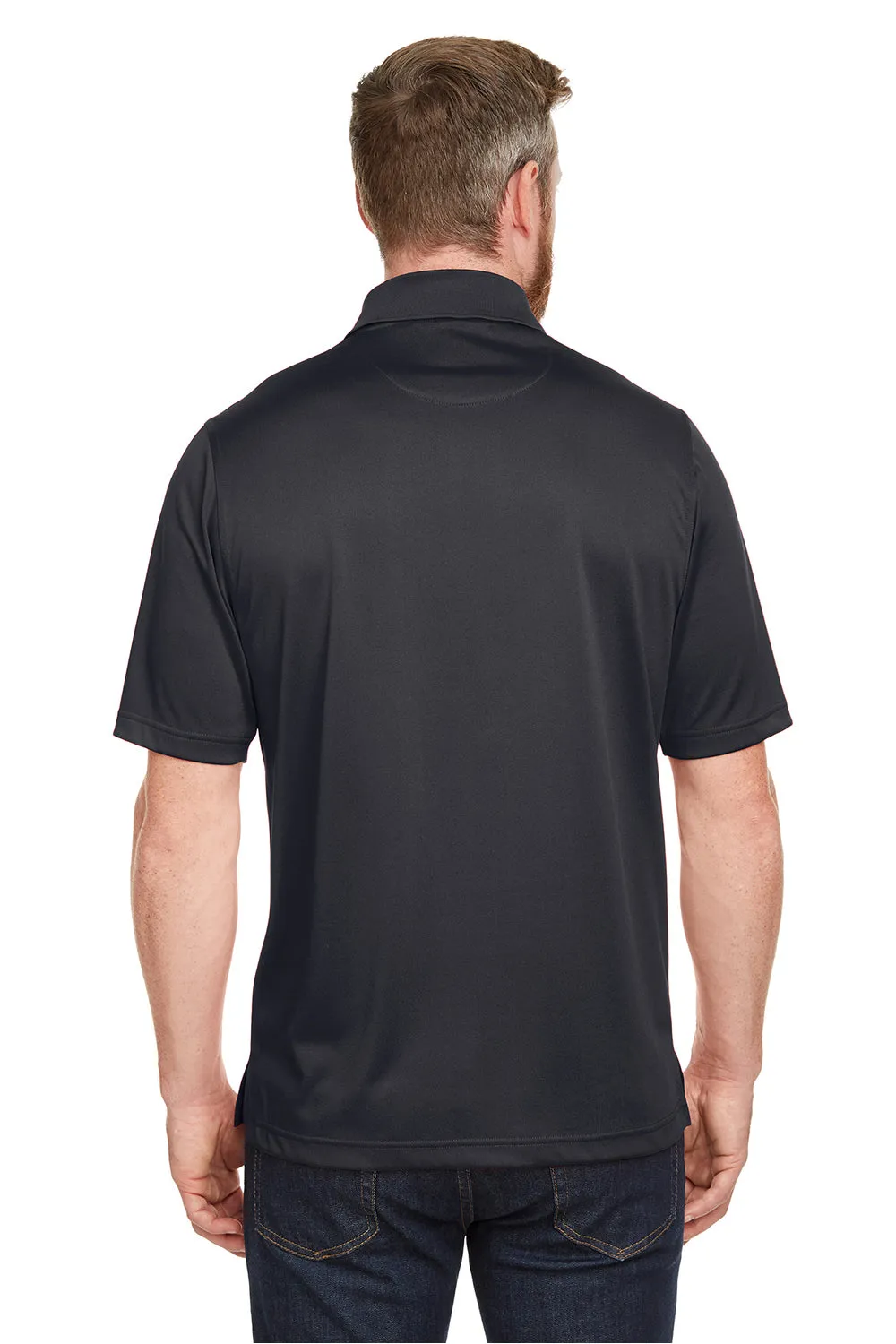 Harriton Mens Advantage Performance Moisture Wicking Short Sleeve Polo Shirt w/ Pocket - Black