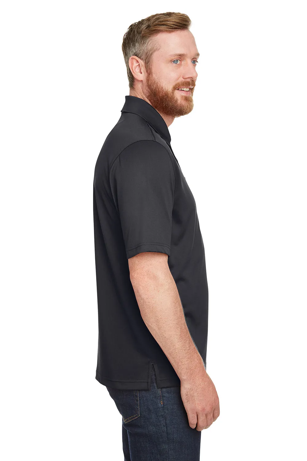 Harriton Mens Advantage Performance Moisture Wicking Short Sleeve Polo Shirt w/ Pocket - Black