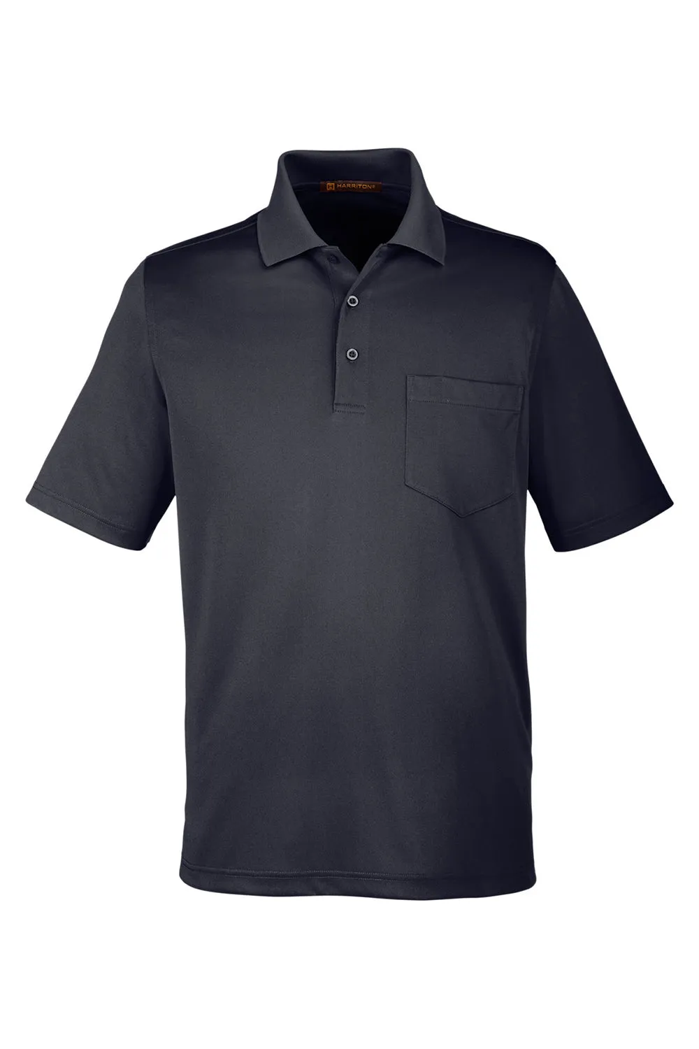 Harriton Mens Advantage Performance Moisture Wicking Short Sleeve Polo Shirt w/ Pocket - Black
