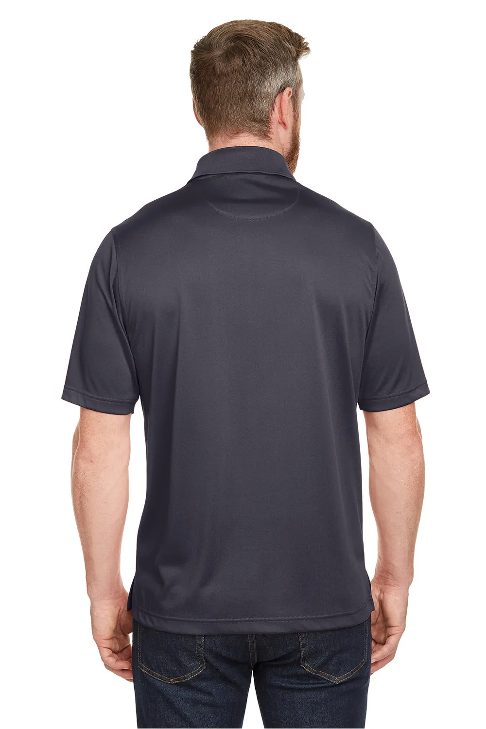 Harriton Mens Advantage Performance Moisture Wicking Short Sleeve Polo Shirt w/ Pocket - Dark Charcoal Grey