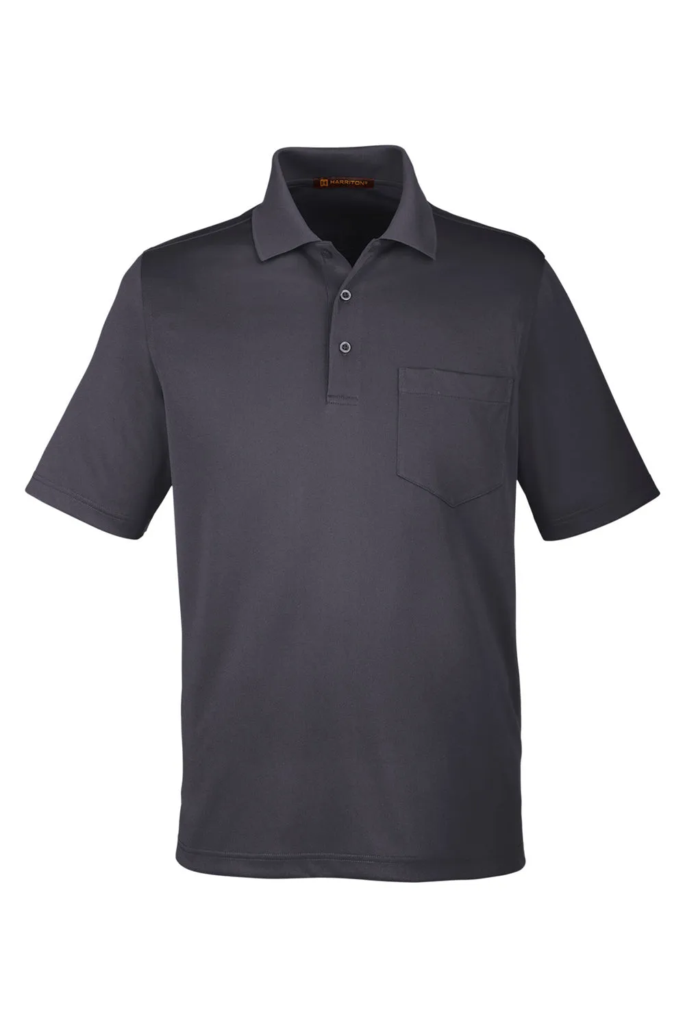 Harriton Mens Advantage Performance Moisture Wicking Short Sleeve Polo Shirt w/ Pocket - Dark Charcoal Grey