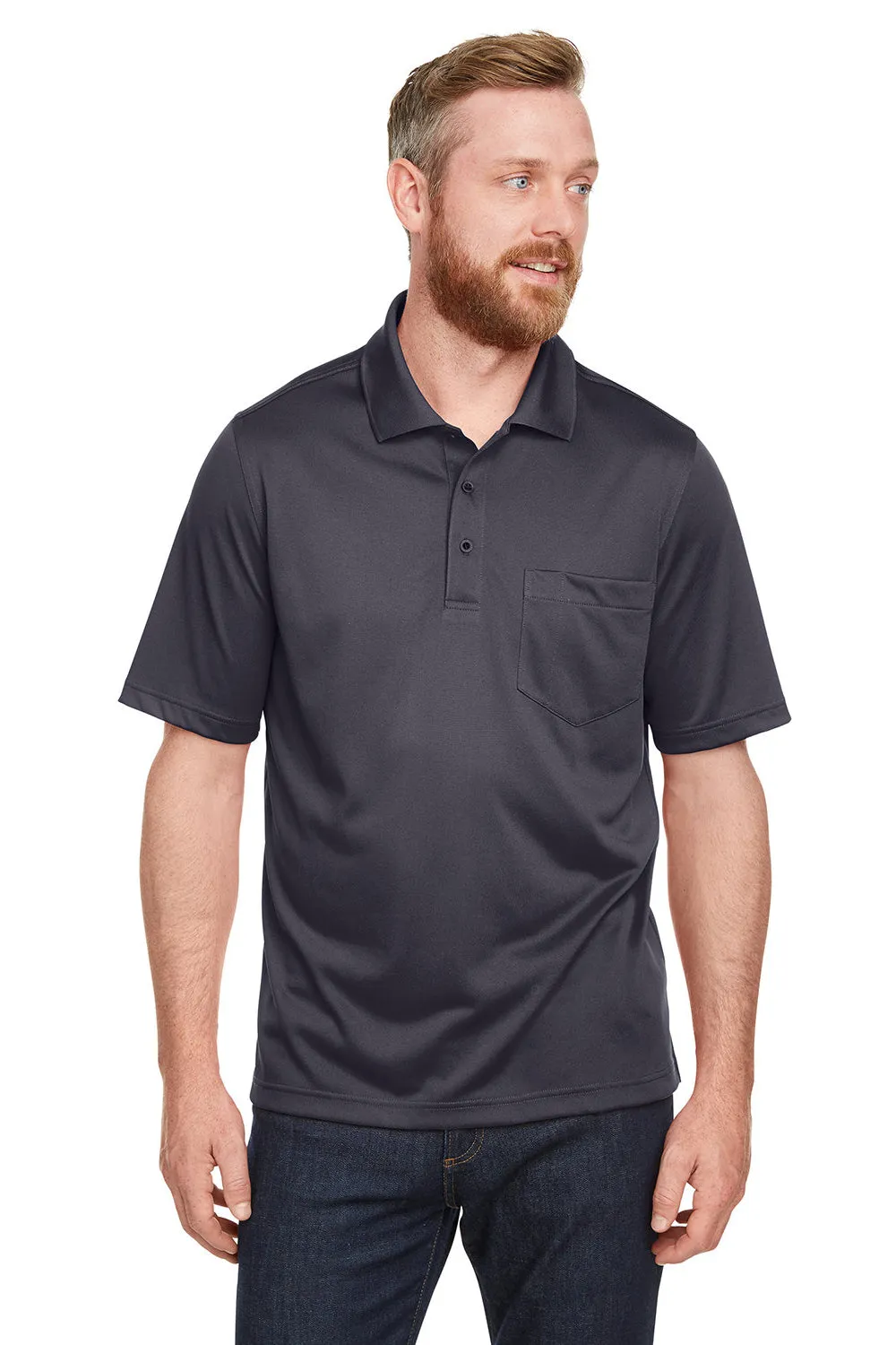 Harriton Mens Advantage Performance Moisture Wicking Short Sleeve Polo Shirt w/ Pocket - Dark Charcoal Grey