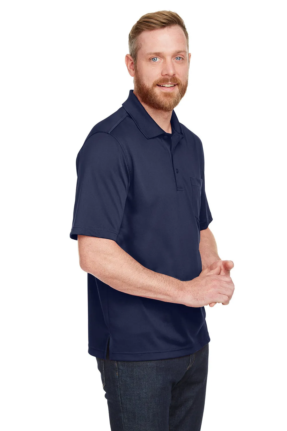 Harriton Mens Advantage Performance Moisture Wicking Short Sleeve Polo Shirt w/ Pocket - Dark Navy Blue