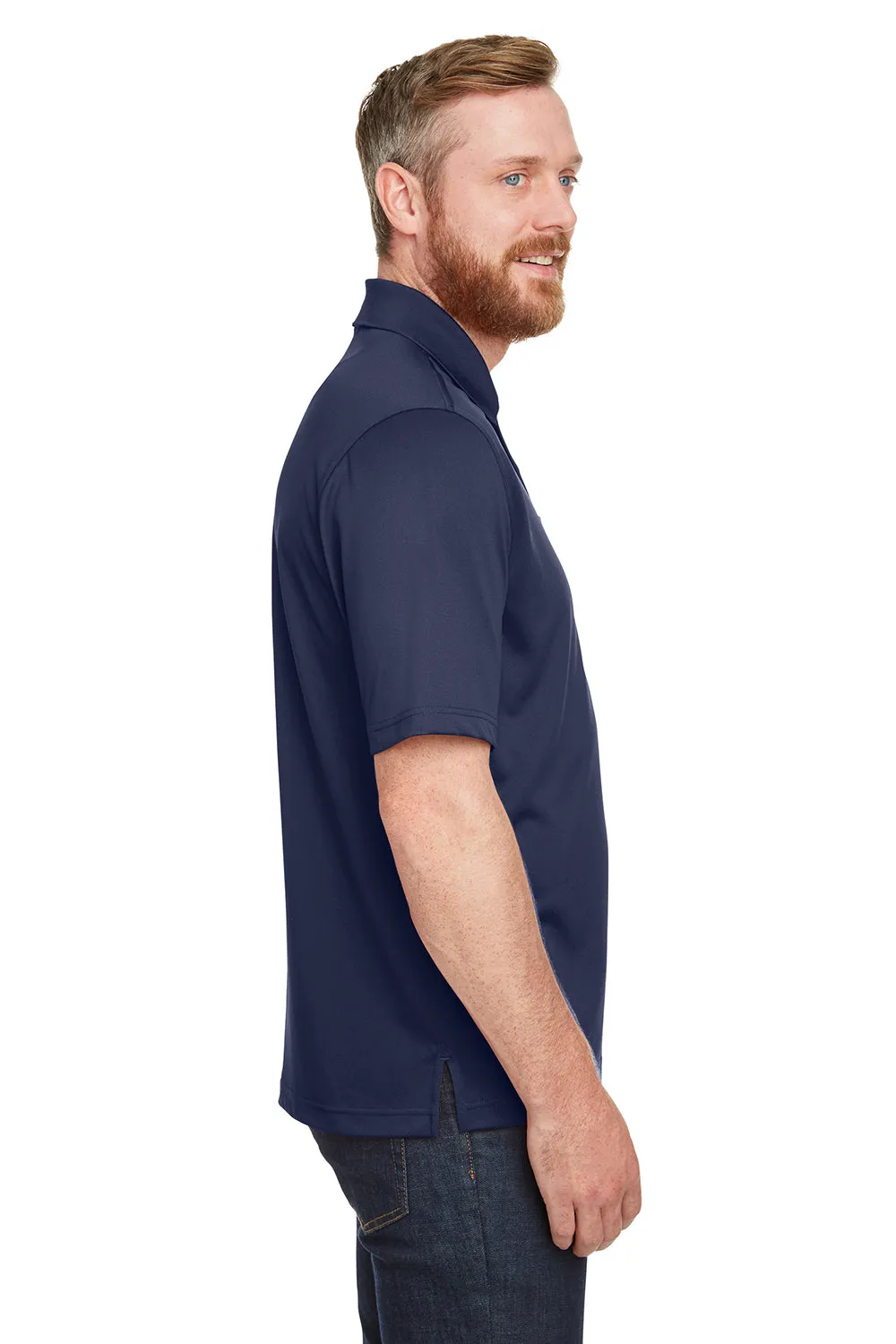 Harriton Mens Advantage Performance Moisture Wicking Short Sleeve Polo Shirt w/ Pocket - Dark Navy Blue