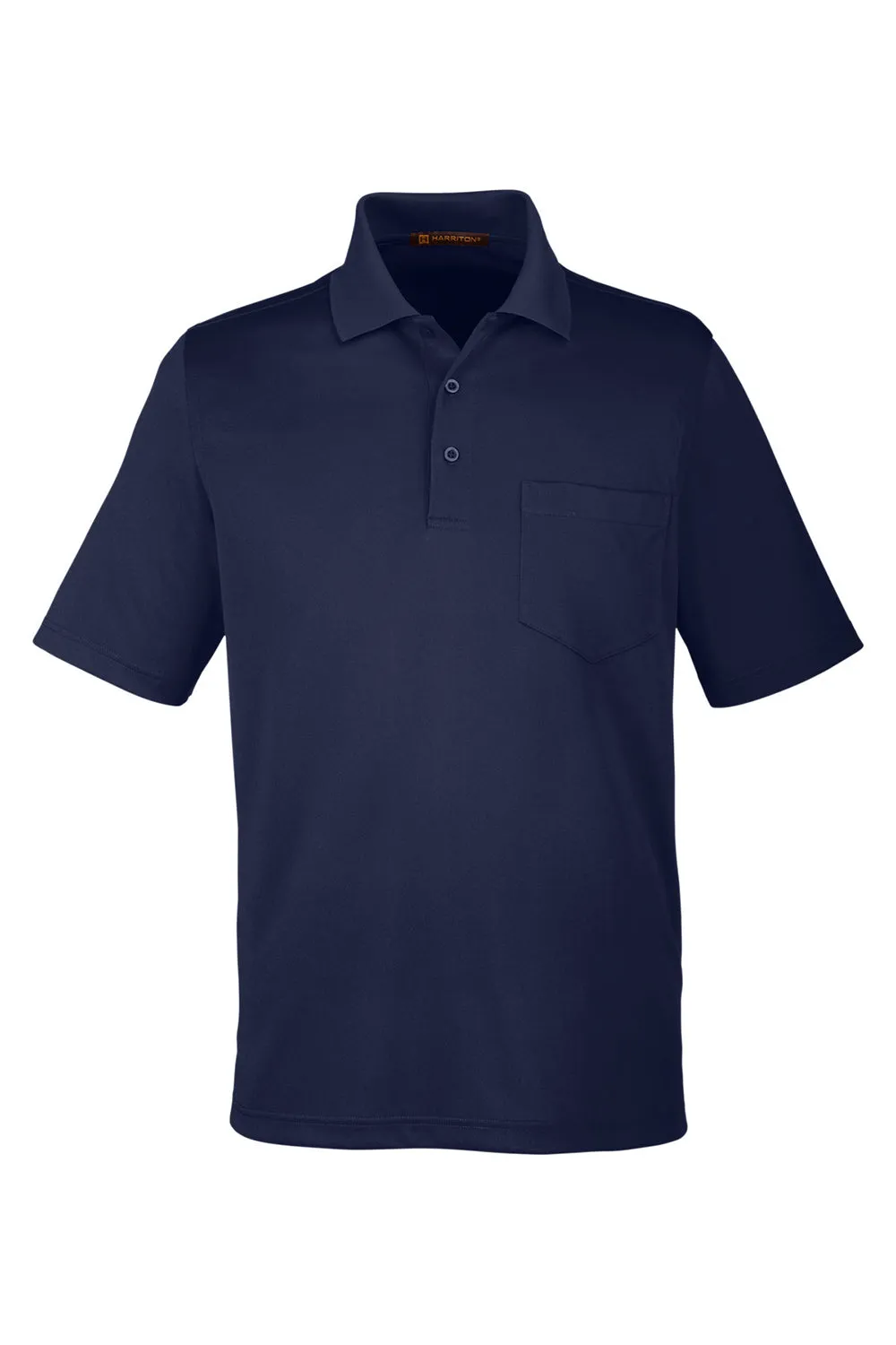 Harriton Mens Advantage Performance Moisture Wicking Short Sleeve Polo Shirt w/ Pocket - Dark Navy Blue