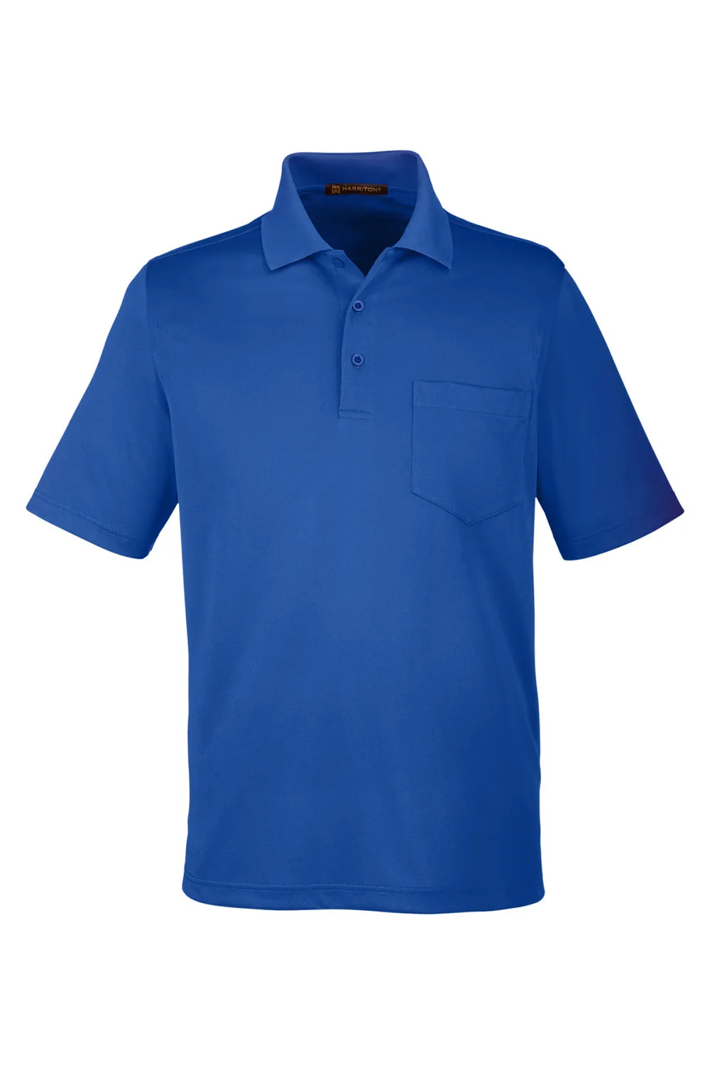 Harriton Mens Advantage Performance Moisture Wicking Short Sleeve Polo Shirt w/ Pocket - True Royal Blue