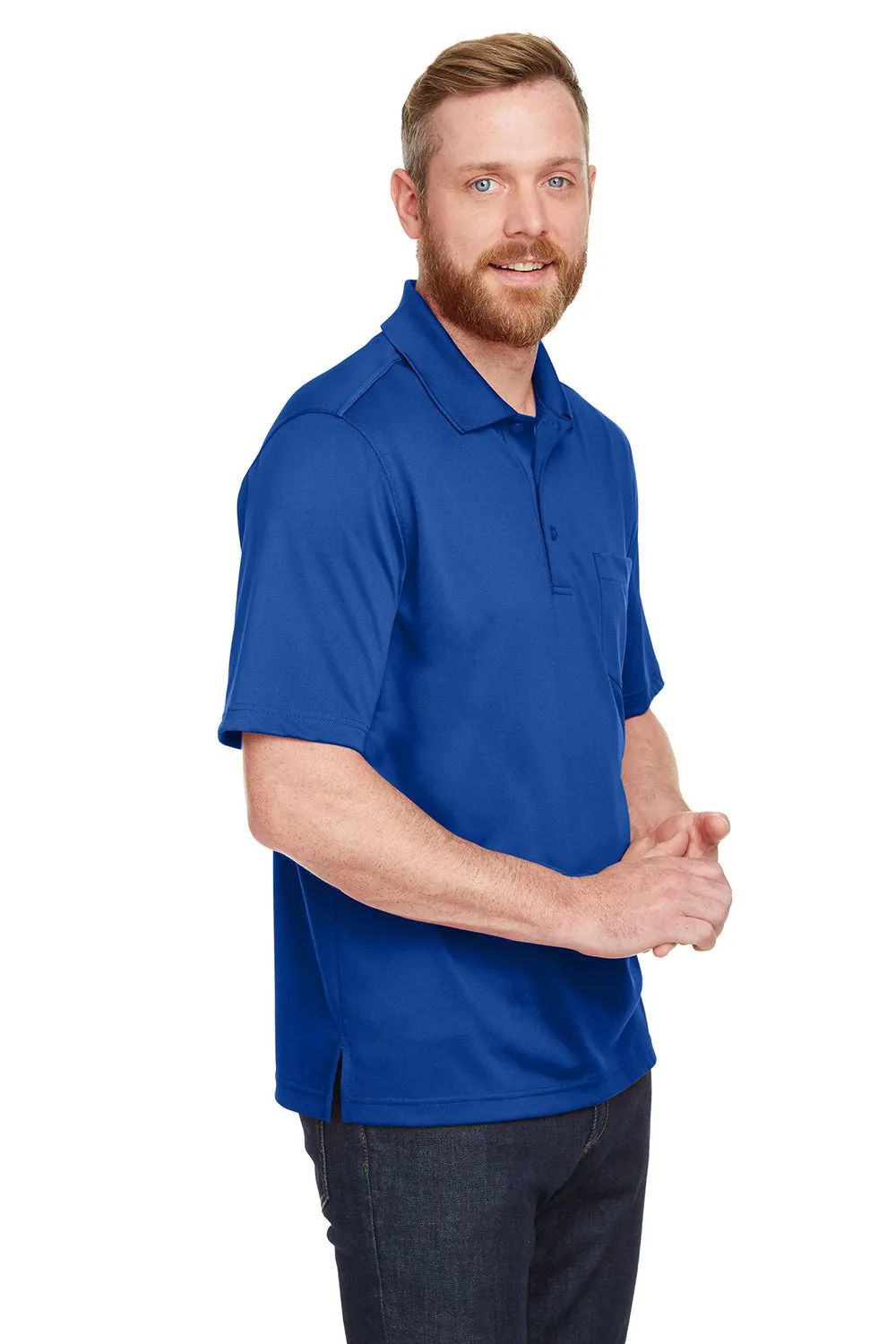 Harriton Mens Advantage Performance Moisture Wicking Short Sleeve Polo Shirt w/ Pocket - True Royal Blue