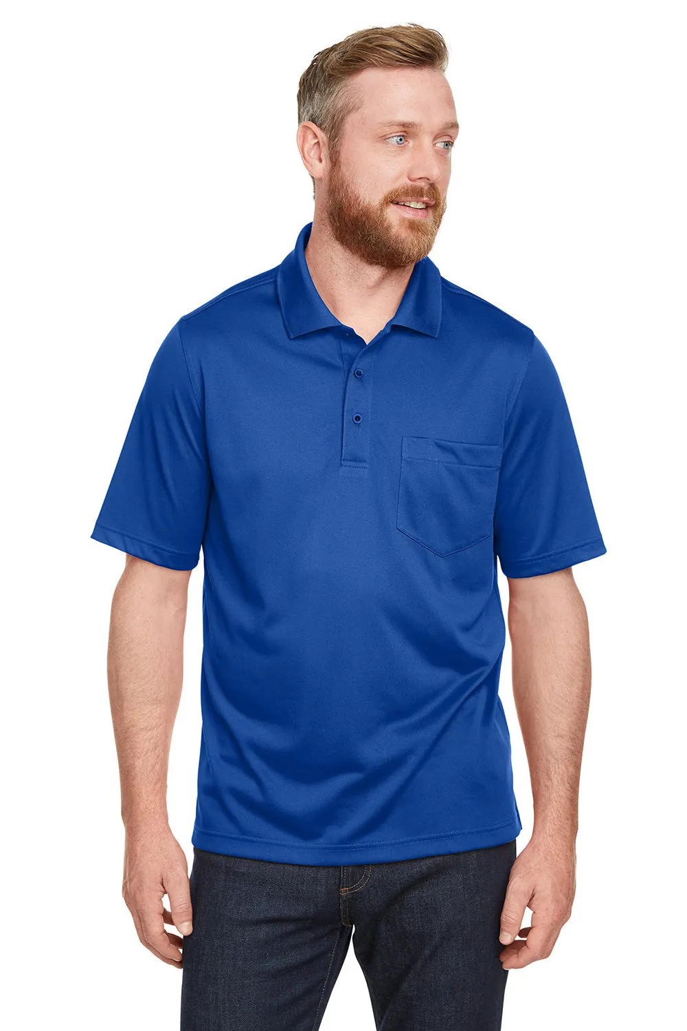Harriton Mens Advantage Performance Moisture Wicking Short Sleeve Polo Shirt w/ Pocket - True Royal Blue