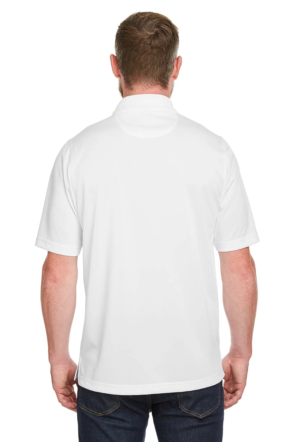Harriton Mens Advantage Performance Moisture Wicking Short Sleeve Polo Shirt w/ Pocket - White