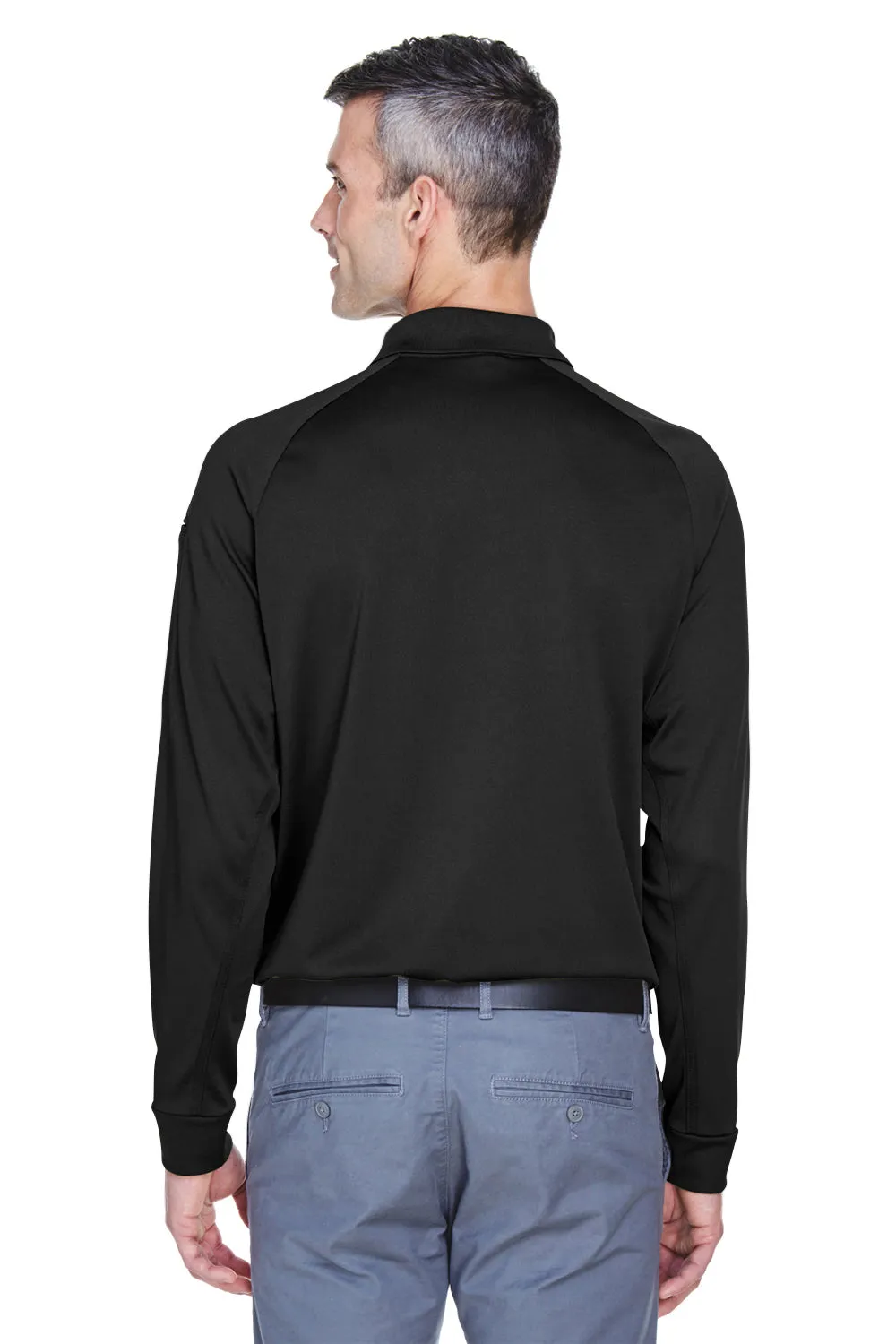 Harriton Mens Advantage Tactical Moisture Wicking Long Sleeve Polo Shirt - Black