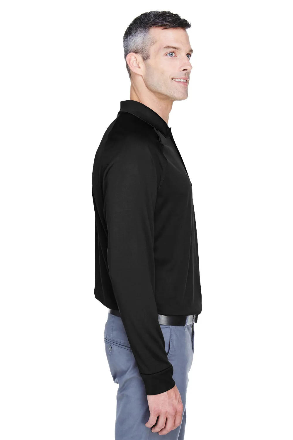 Harriton Mens Advantage Tactical Moisture Wicking Long Sleeve Polo Shirt - Black
