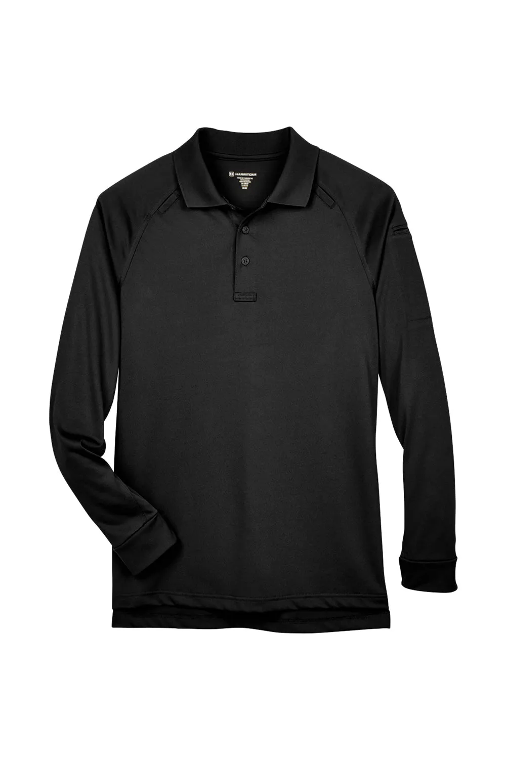 Harriton Mens Advantage Tactical Moisture Wicking Long Sleeve Polo Shirt - Black