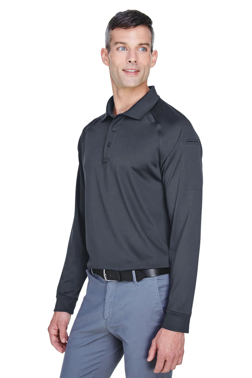 Harriton Mens Advantage Tactical Moisture Wicking Long Sleeve Polo Shirt - Dark Charcoal Grey