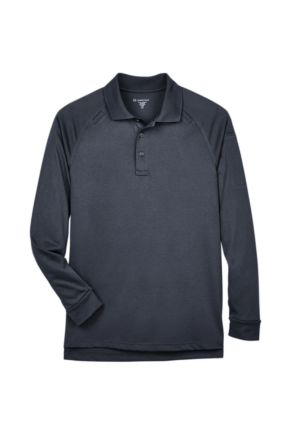 Harriton Mens Advantage Tactical Moisture Wicking Long Sleeve Polo Shirt - Dark Charcoal Grey