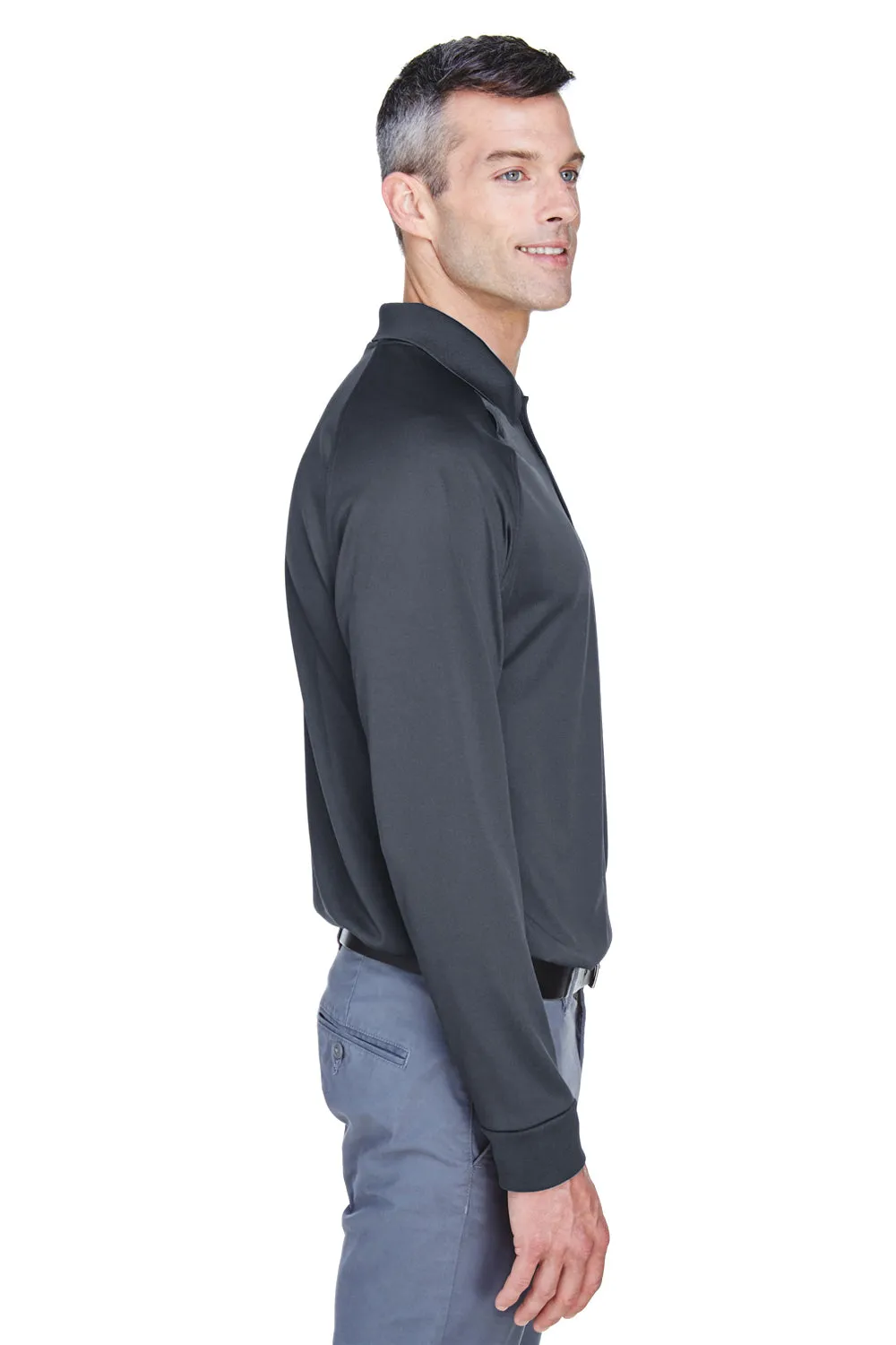 Harriton Mens Advantage Tactical Moisture Wicking Long Sleeve Polo Shirt - Dark Charcoal Grey