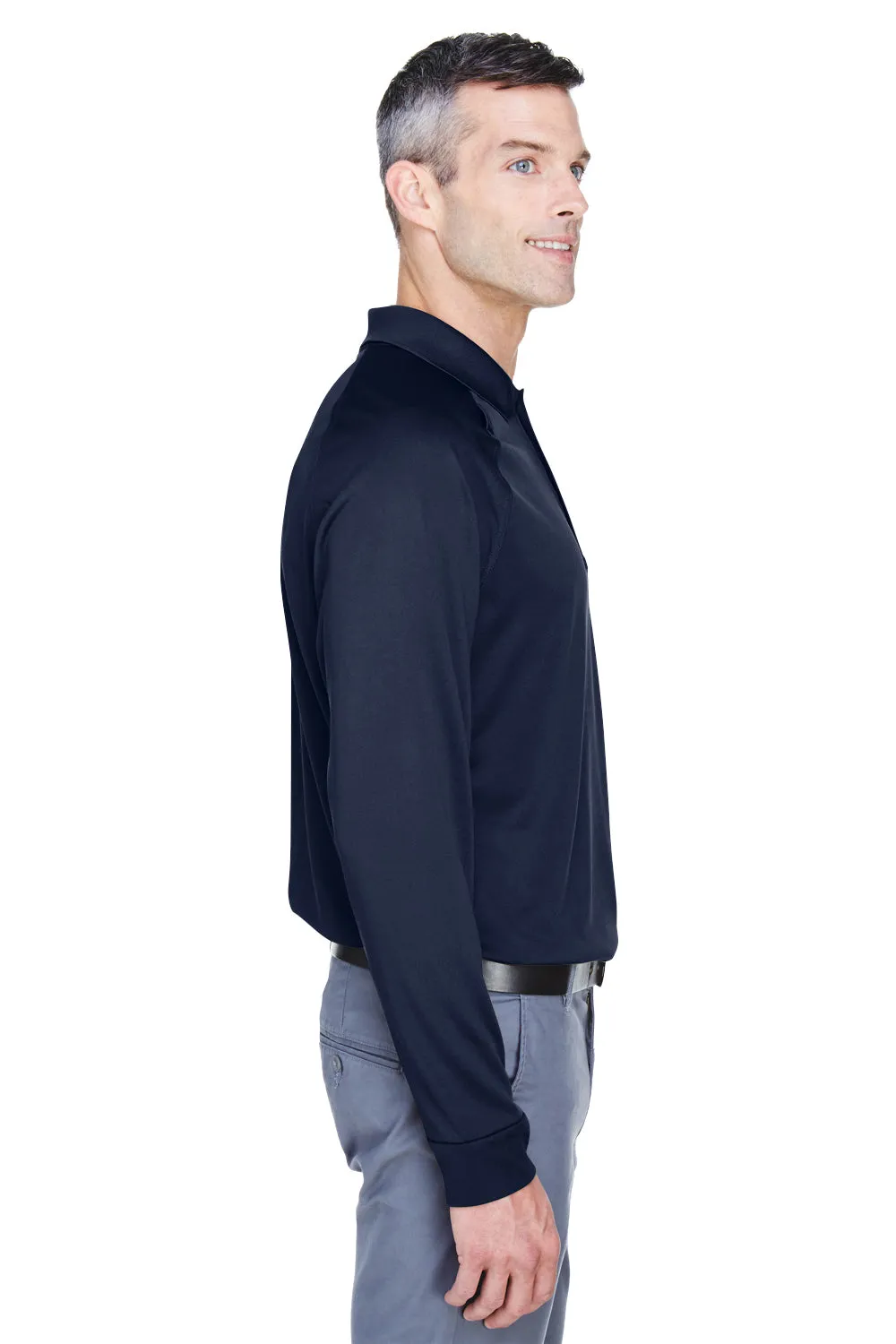 Harriton Mens Advantage Tactical Moisture Wicking Long Sleeve Polo Shirt - Dark Navy Blue
