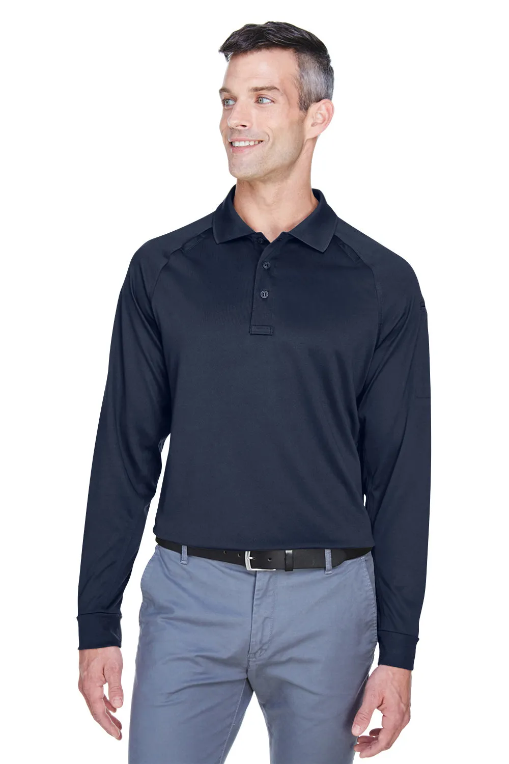 Harriton Mens Advantage Tactical Moisture Wicking Long Sleeve Polo Shirt - Dark Navy Blue