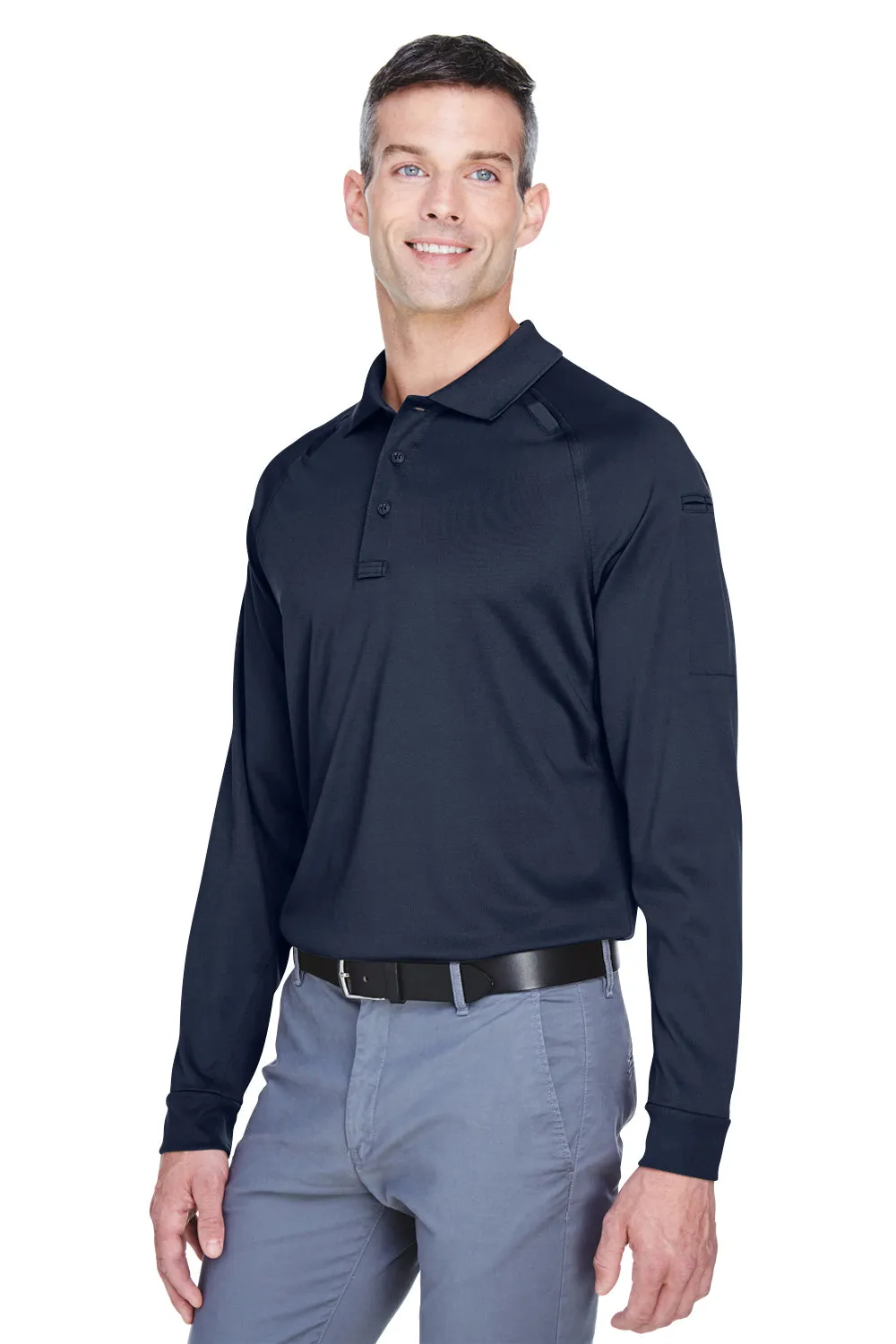 Harriton Mens Advantage Tactical Moisture Wicking Long Sleeve Polo Shirt - Dark Navy Blue