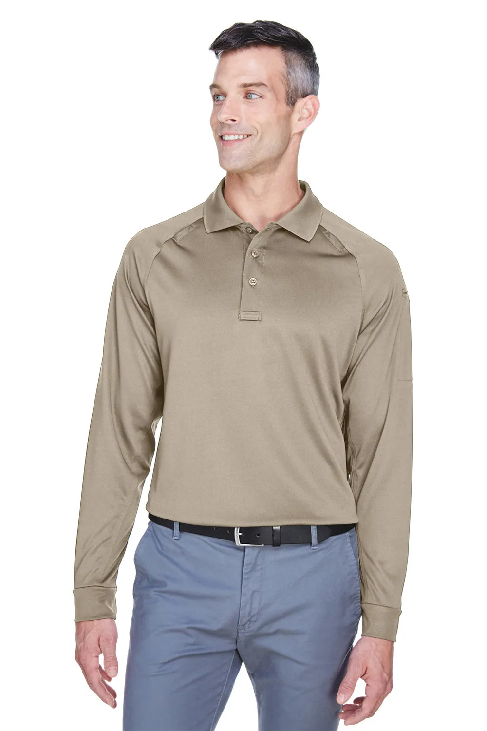 Harriton Mens Advantage Tactical Moisture Wicking Long Sleeve Polo Shirt - Desert Khaki