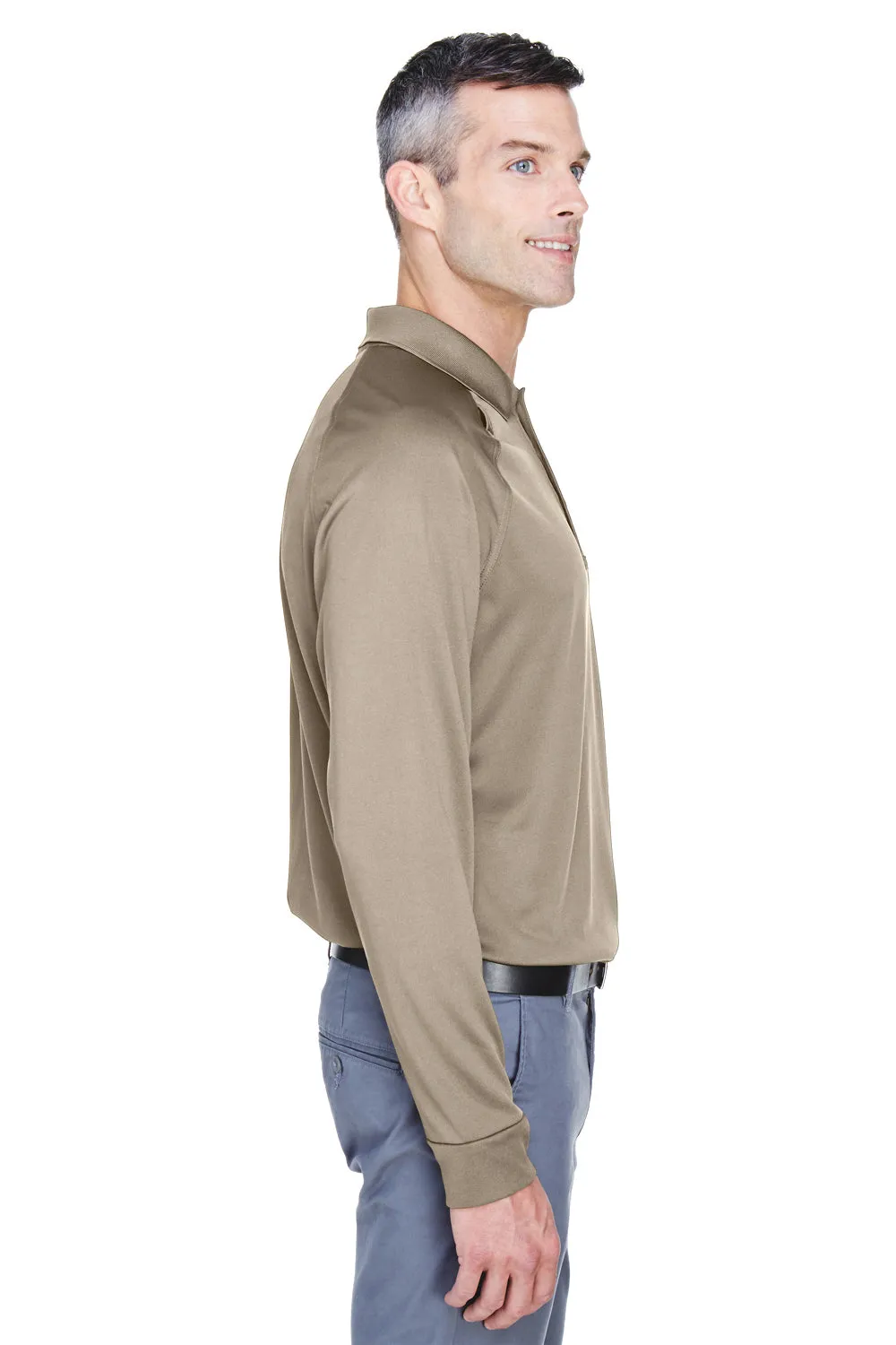 Harriton Mens Advantage Tactical Moisture Wicking Long Sleeve Polo Shirt - Desert Khaki