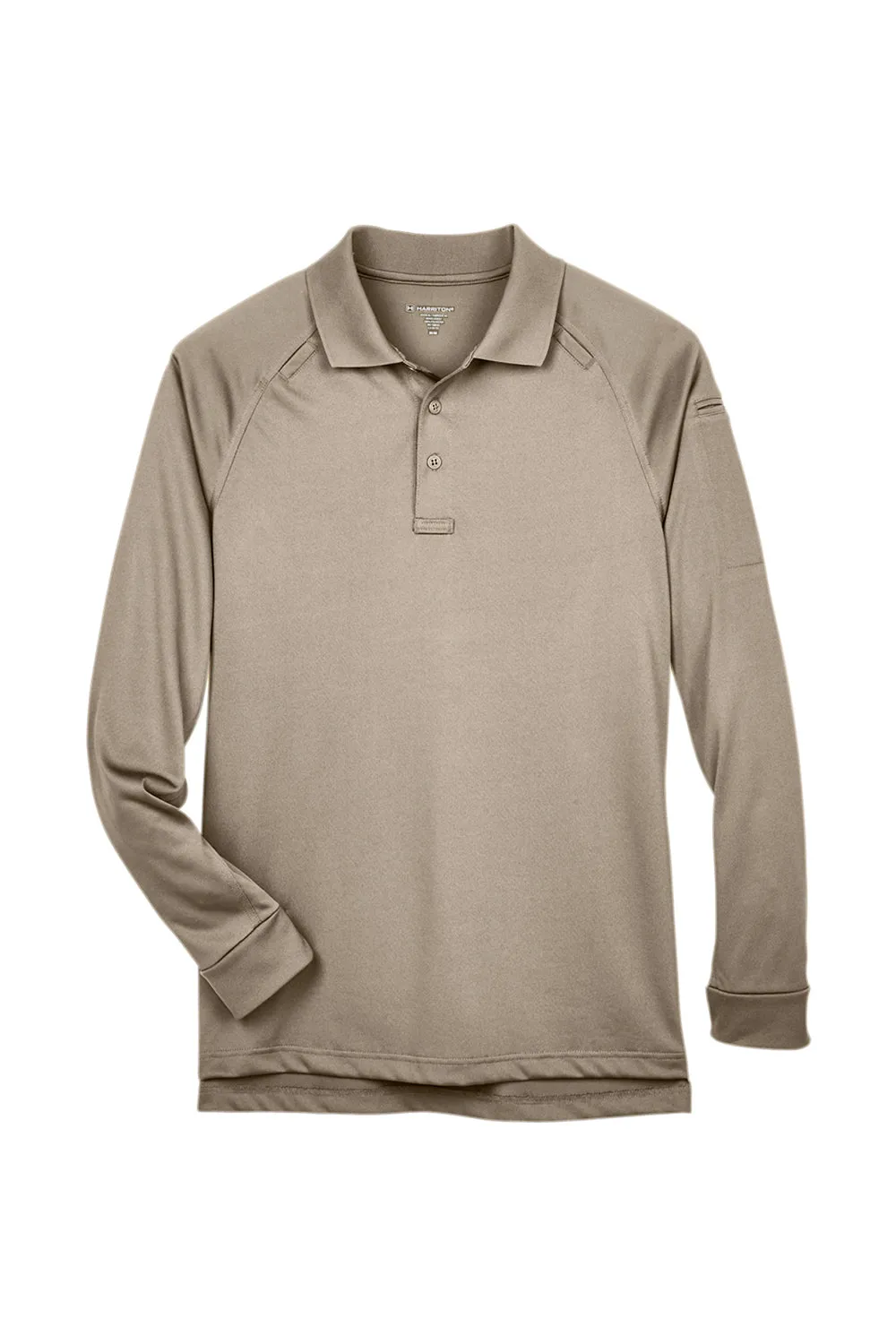 Harriton Mens Advantage Tactical Moisture Wicking Long Sleeve Polo Shirt - Desert Khaki