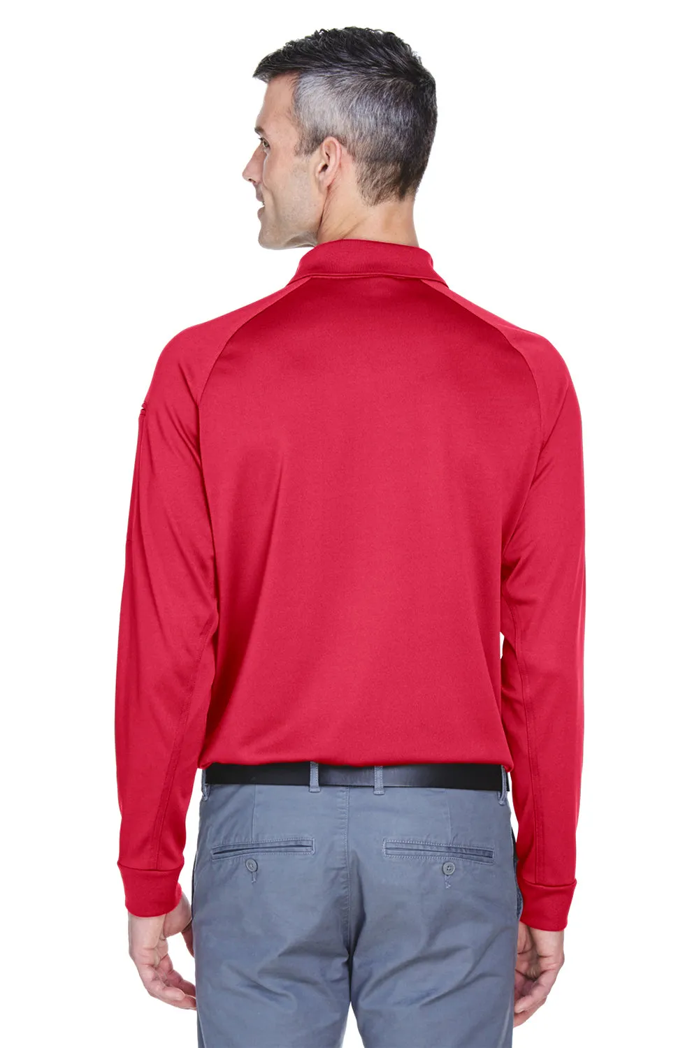 Harriton Mens Advantage Tactical Moisture Wicking Long Sleeve Polo Shirt - Red
