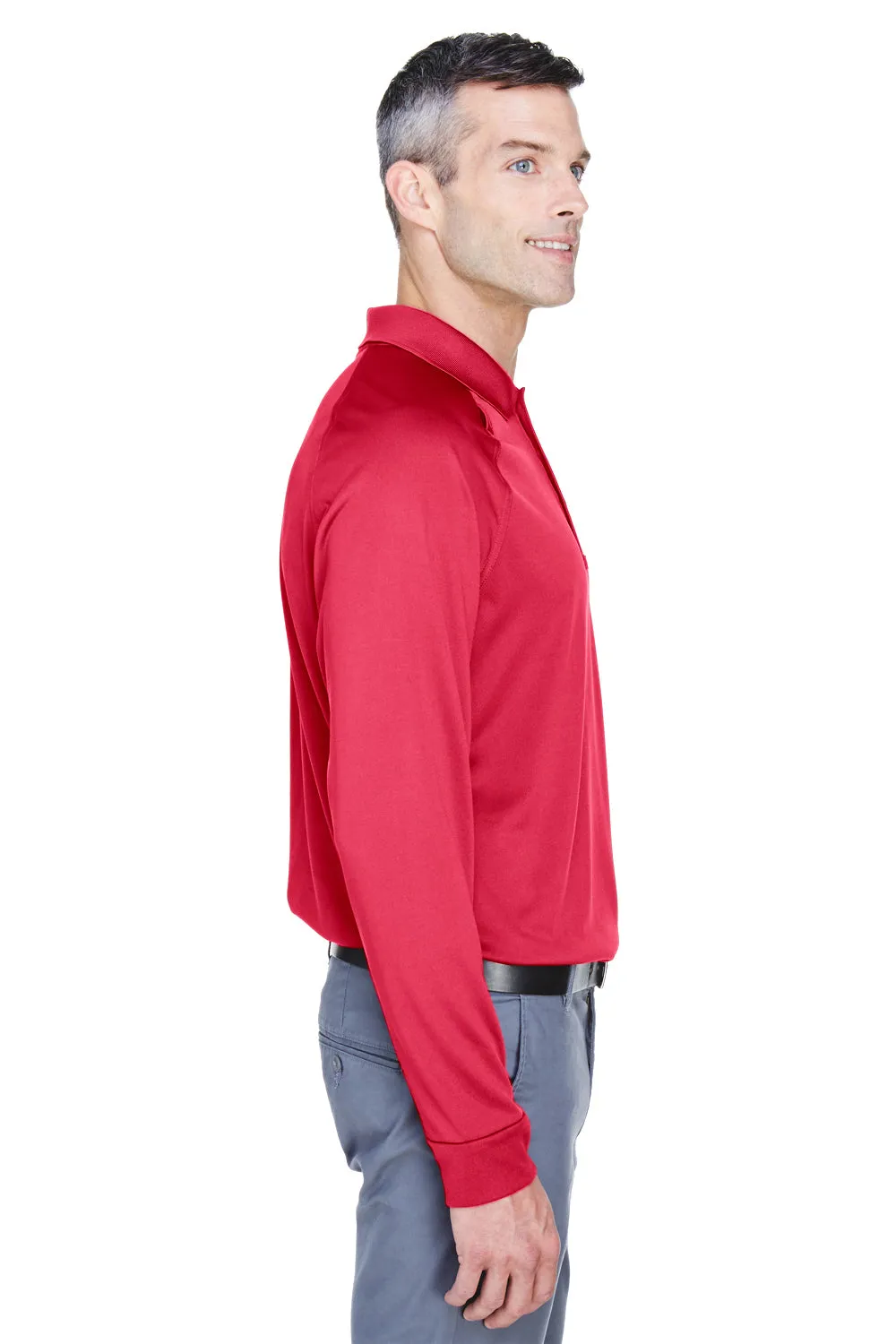 Harriton Mens Advantage Tactical Moisture Wicking Long Sleeve Polo Shirt - Red