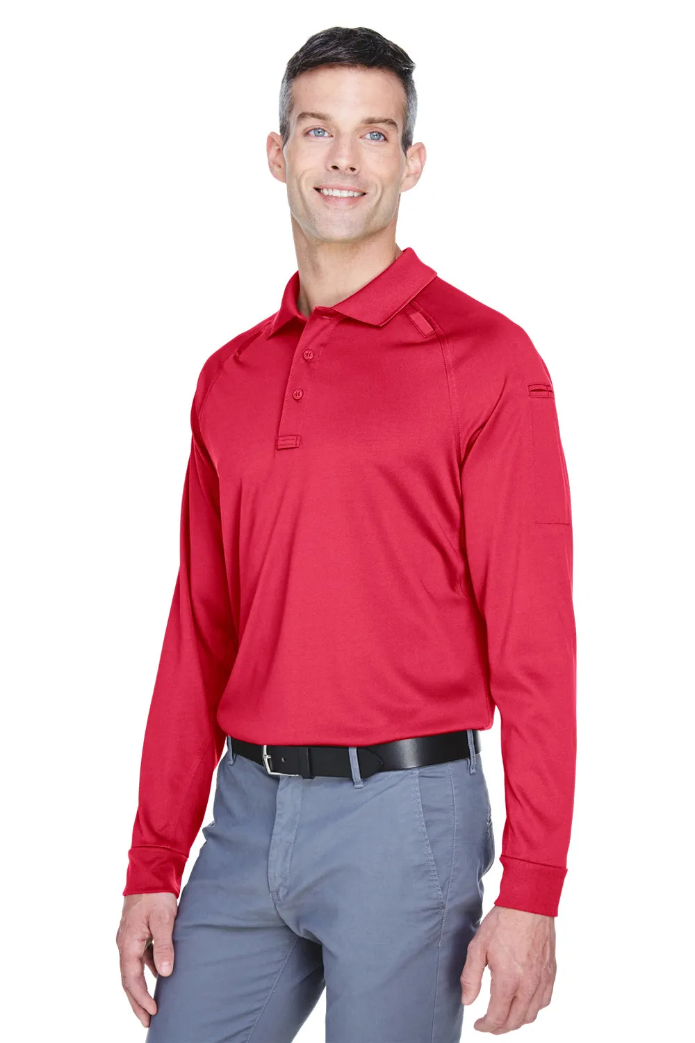 Harriton Mens Advantage Tactical Moisture Wicking Long Sleeve Polo Shirt - Red