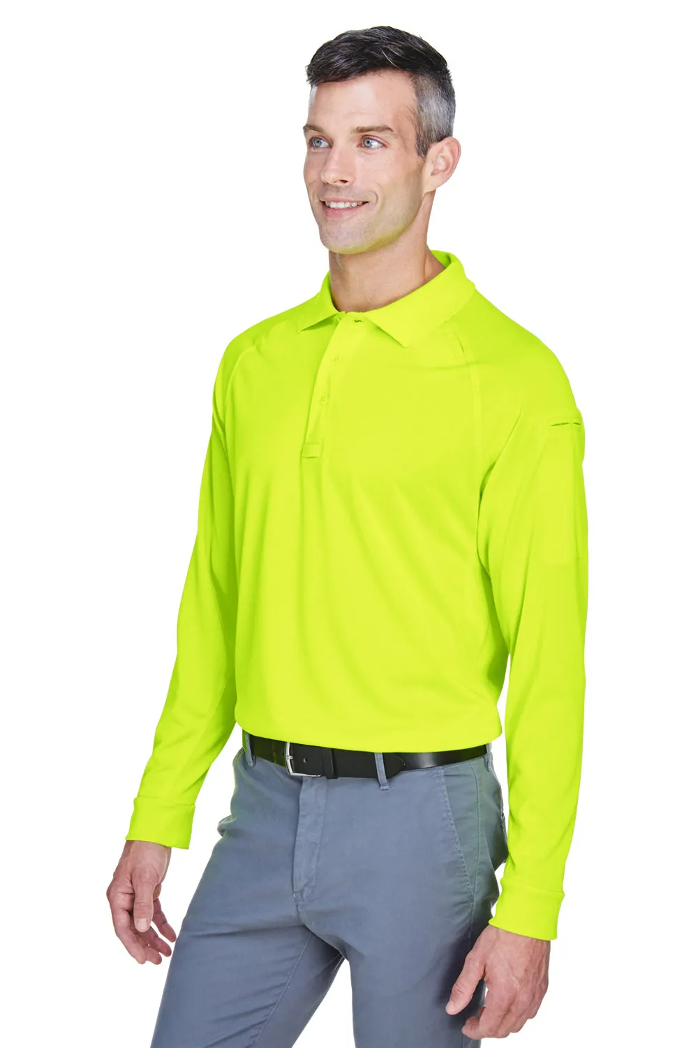 Harriton Mens Advantage Tactical Moisture Wicking Long Sleeve Polo Shirt - Safety Yellow