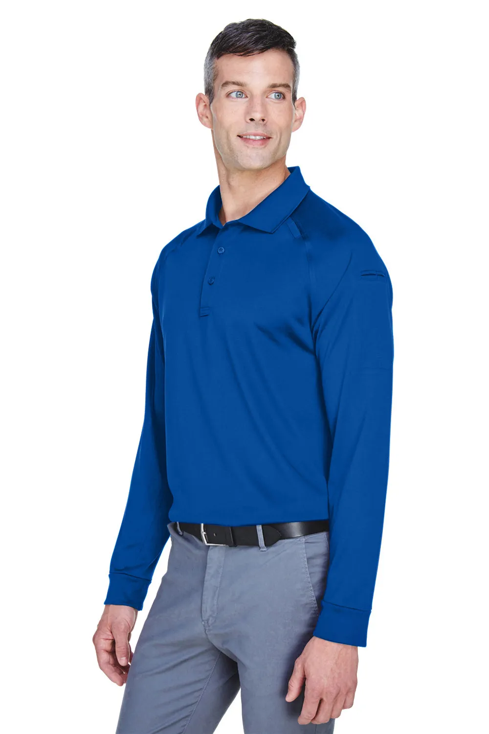 Harriton Mens Advantage Tactical Moisture Wicking Long Sleeve Polo Shirt - True Royal Blue