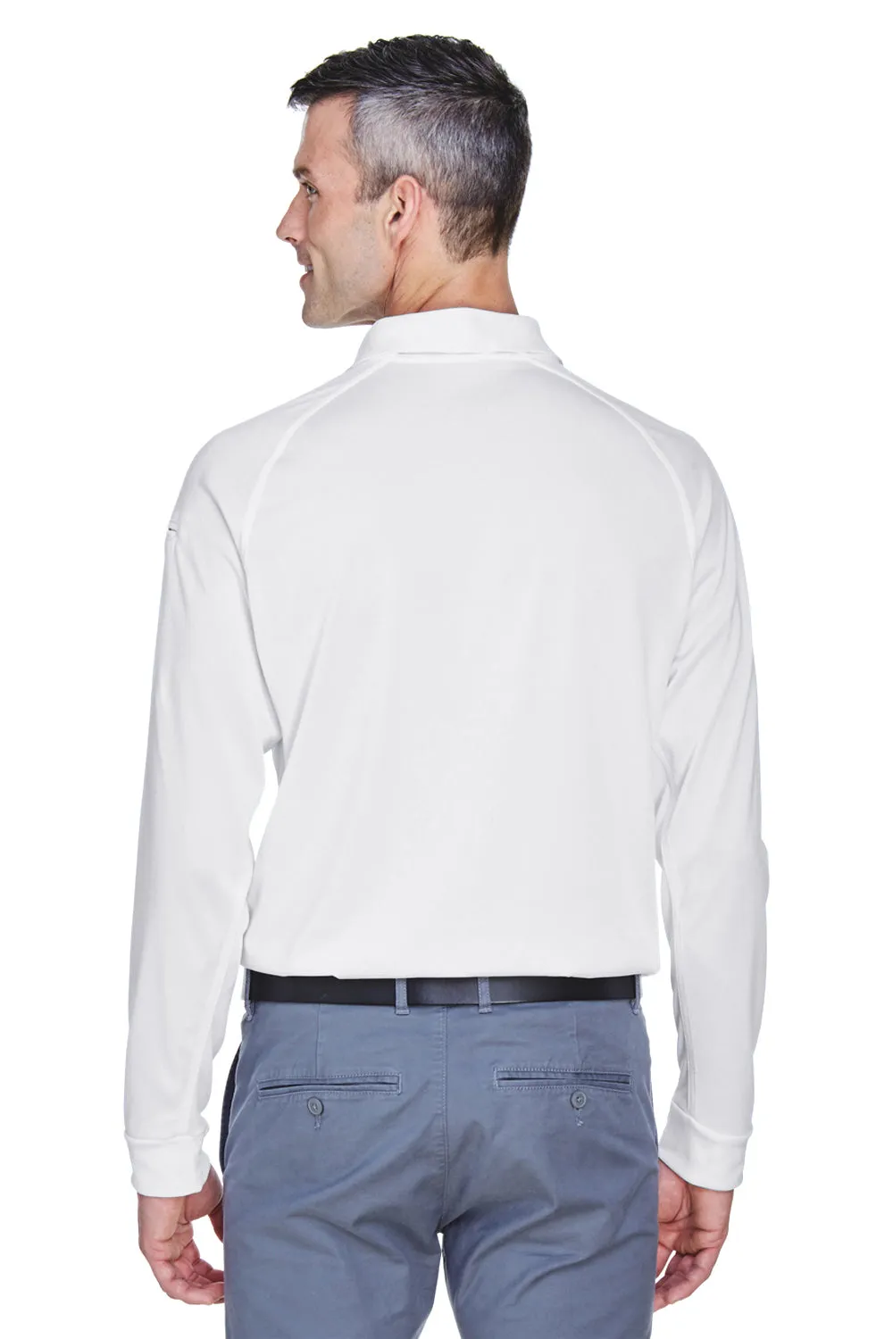 Harriton Mens Advantage Tactical Moisture Wicking Long Sleeve Polo Shirt - White