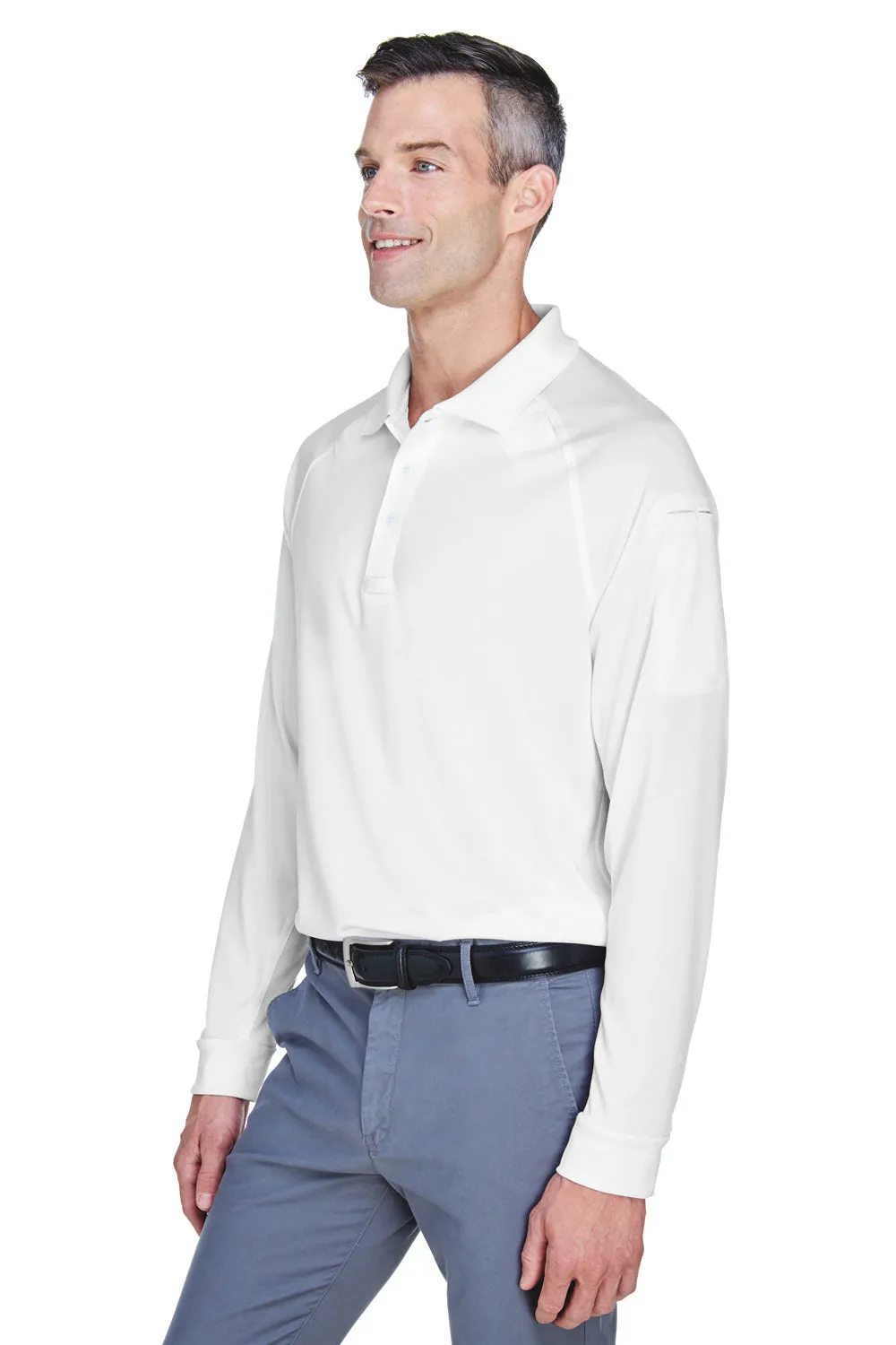 Harriton Mens Advantage Tactical Moisture Wicking Long Sleeve Polo Shirt - White