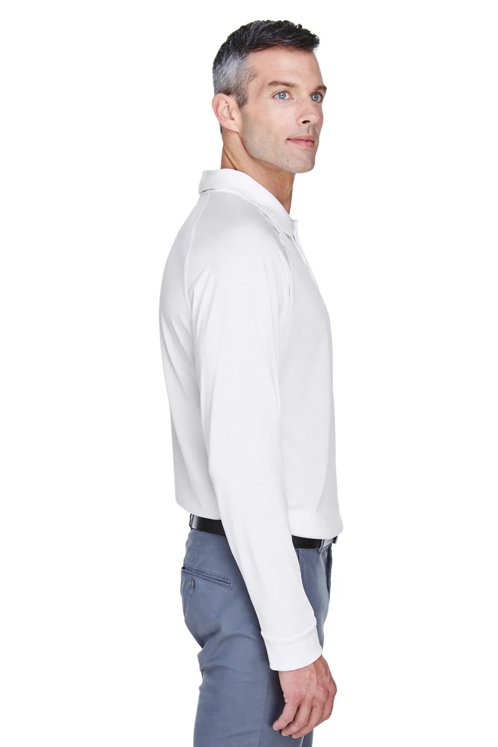 Harriton Mens Advantage Tactical Moisture Wicking Long Sleeve Polo Shirt - White