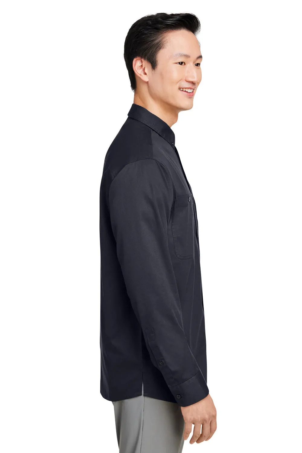 Harriton Mens Advantage Wrinkle Resistant Long Sleeve Button Down Shirt w/ Double Pockets - Black