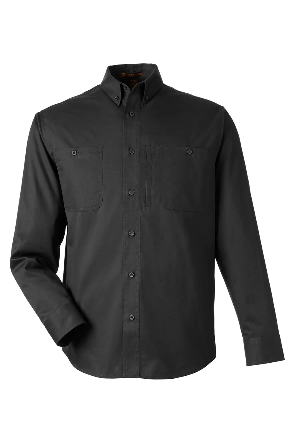 Harriton Mens Advantage Wrinkle Resistant Long Sleeve Button Down Shirt w/ Double Pockets - Black
