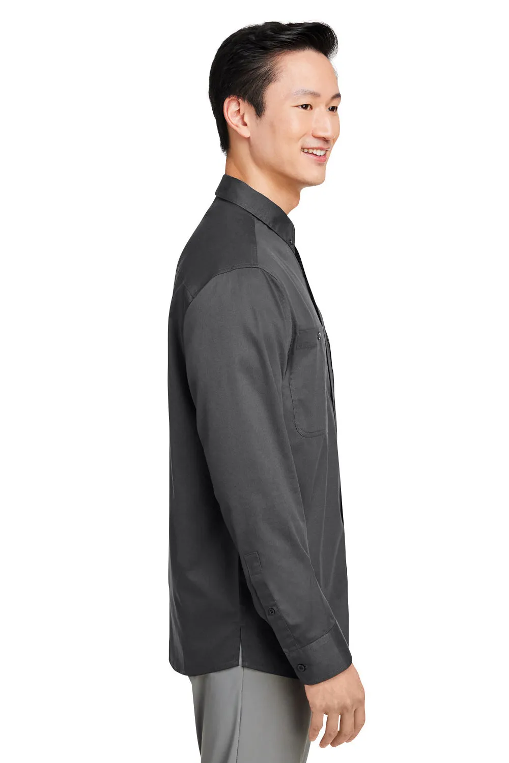 Harriton Mens Advantage Wrinkle Resistant Long Sleeve Button Down Shirt w/ Double Pockets - Dark Charcoal Grey