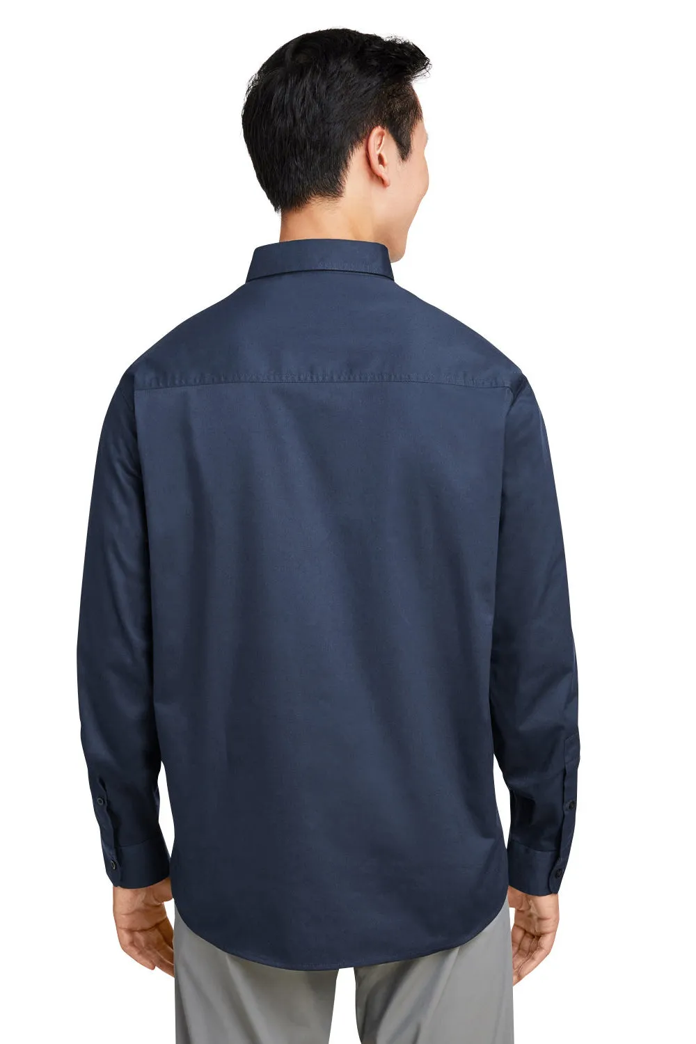 Harriton Mens Advantage Wrinkle Resistant Long Sleeve Button Down Shirt w/ Double Pockets - Dark Navy Blue - Closeout
