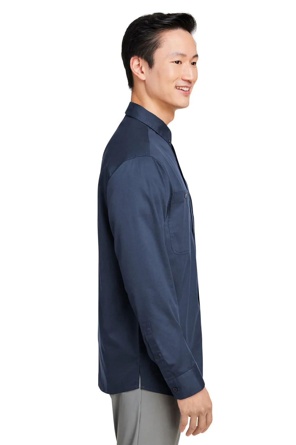 Harriton Mens Advantage Wrinkle Resistant Long Sleeve Button Down Shirt w/ Double Pockets - Dark Navy Blue - Closeout
