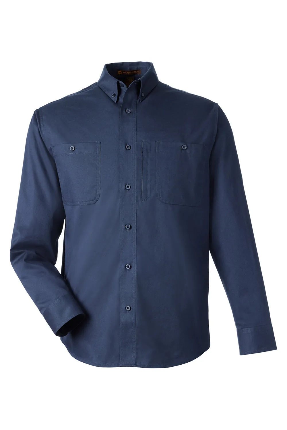 Harriton Mens Advantage Wrinkle Resistant Long Sleeve Button Down Shirt w/ Double Pockets - Dark Navy Blue - Closeout