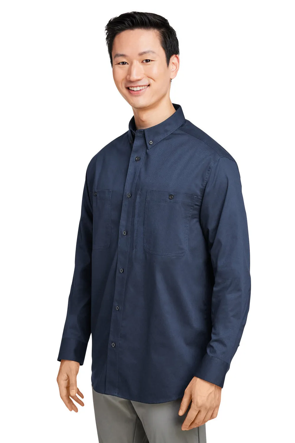 Harriton Mens Advantage Wrinkle Resistant Long Sleeve Button Down Shirt w/ Double Pockets - Dark Navy Blue - Closeout
