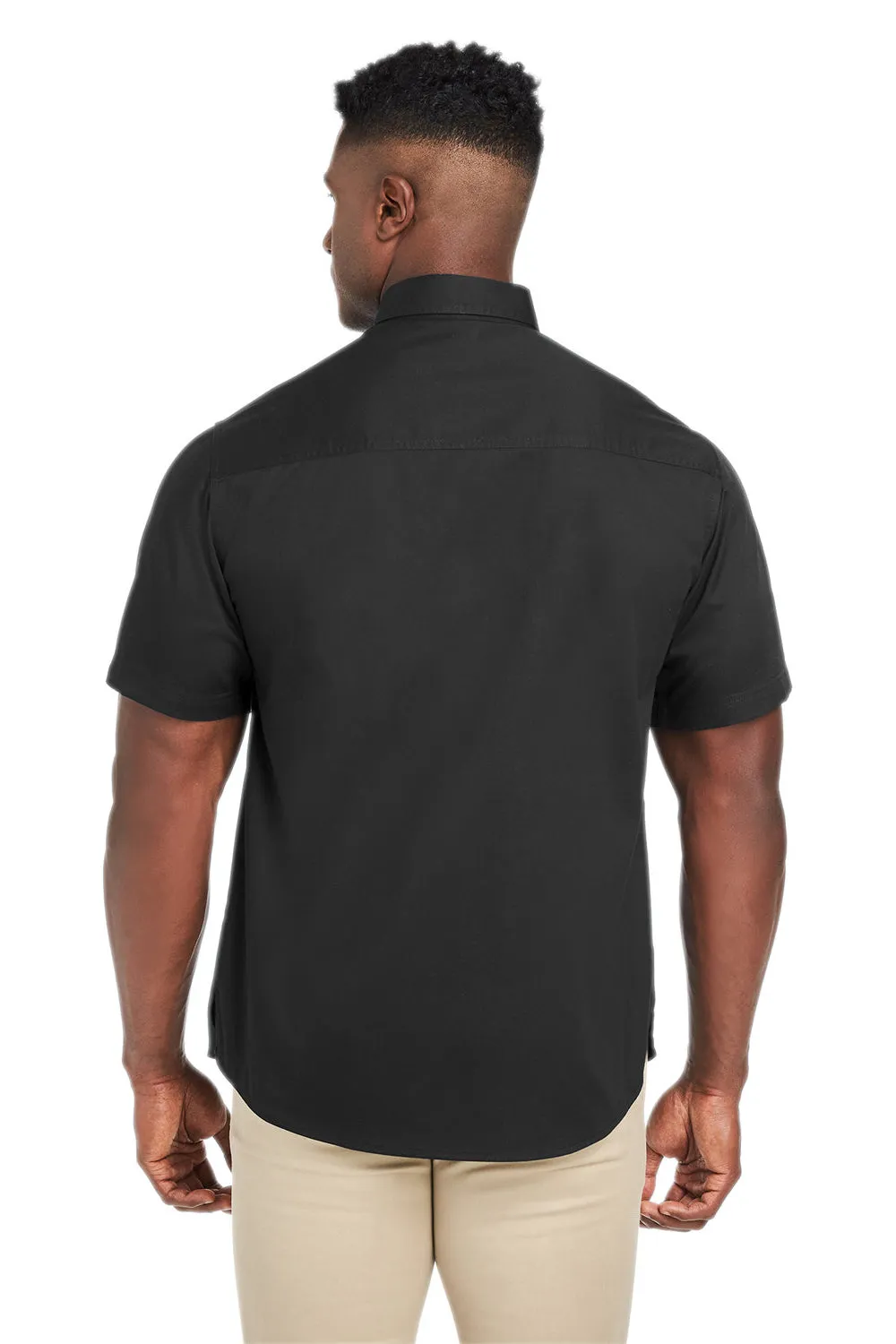 Harriton Mens Advantage Wrinkle Resistant Short Sleeve Button Down Shirt w/ Double Pockets - Black