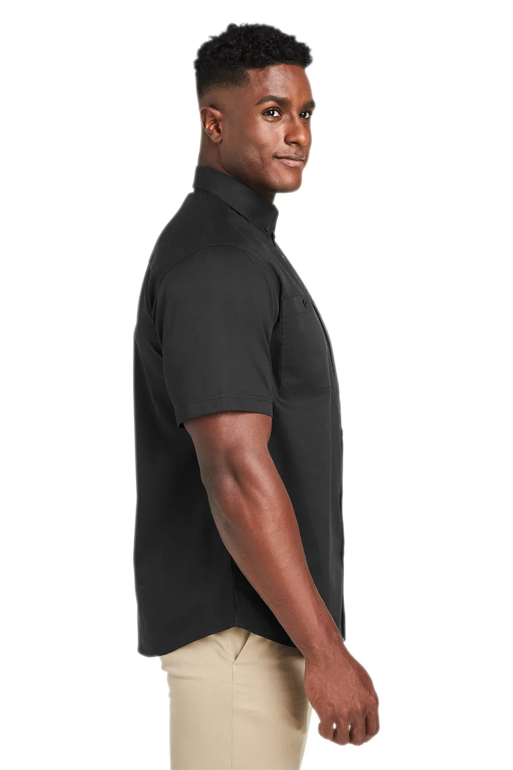 Harriton Mens Advantage Wrinkle Resistant Short Sleeve Button Down Shirt w/ Double Pockets - Black