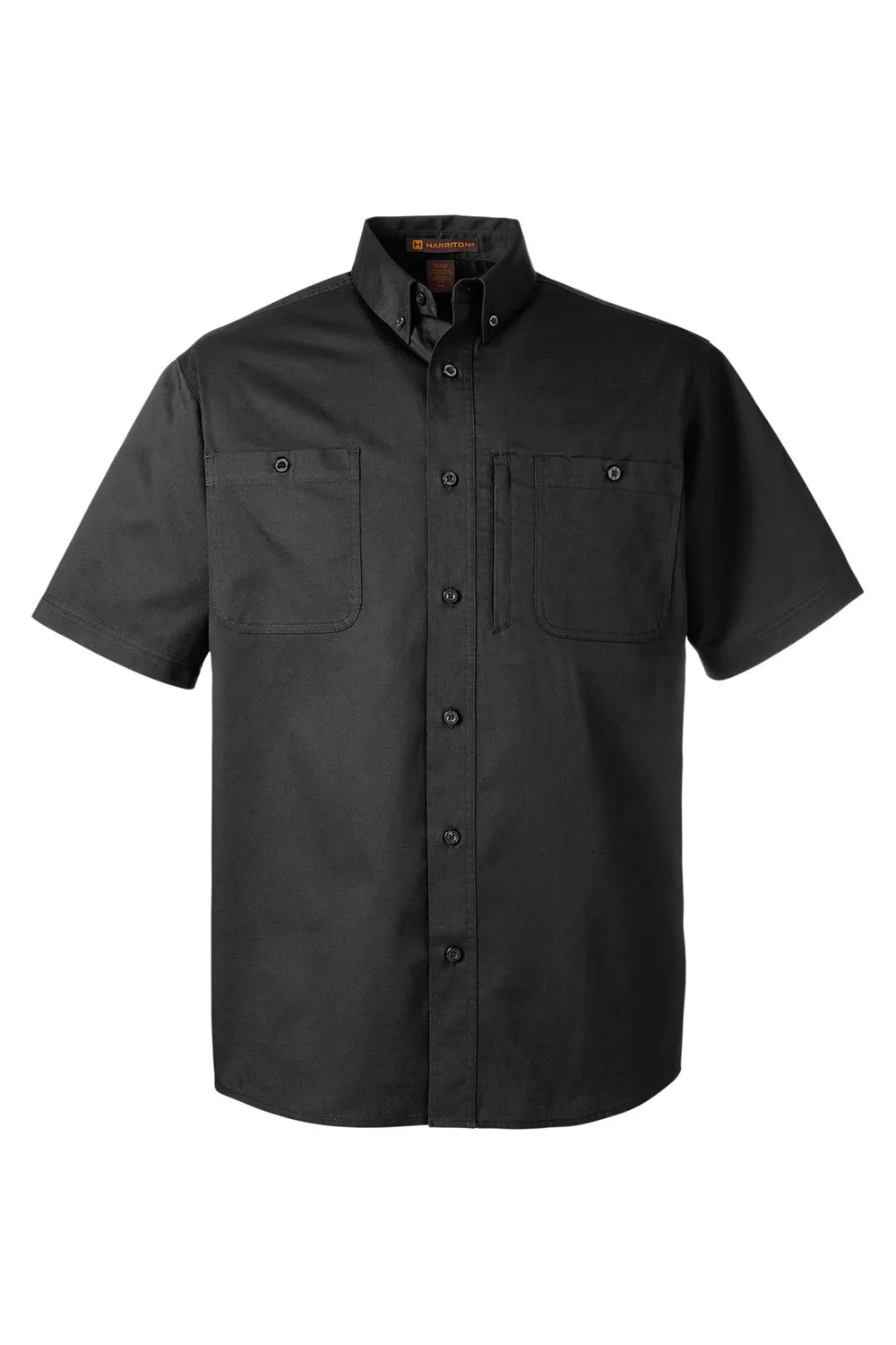 Harriton Mens Advantage Wrinkle Resistant Short Sleeve Button Down Shirt w/ Double Pockets - Black