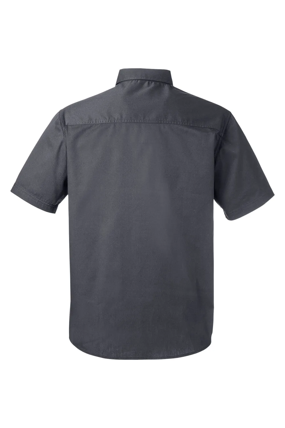 Harriton Mens Advantage Wrinkle Resistant Short Sleeve Button Down Shirt w/ Double Pockets - Dark Charcoal Grey - Closeout