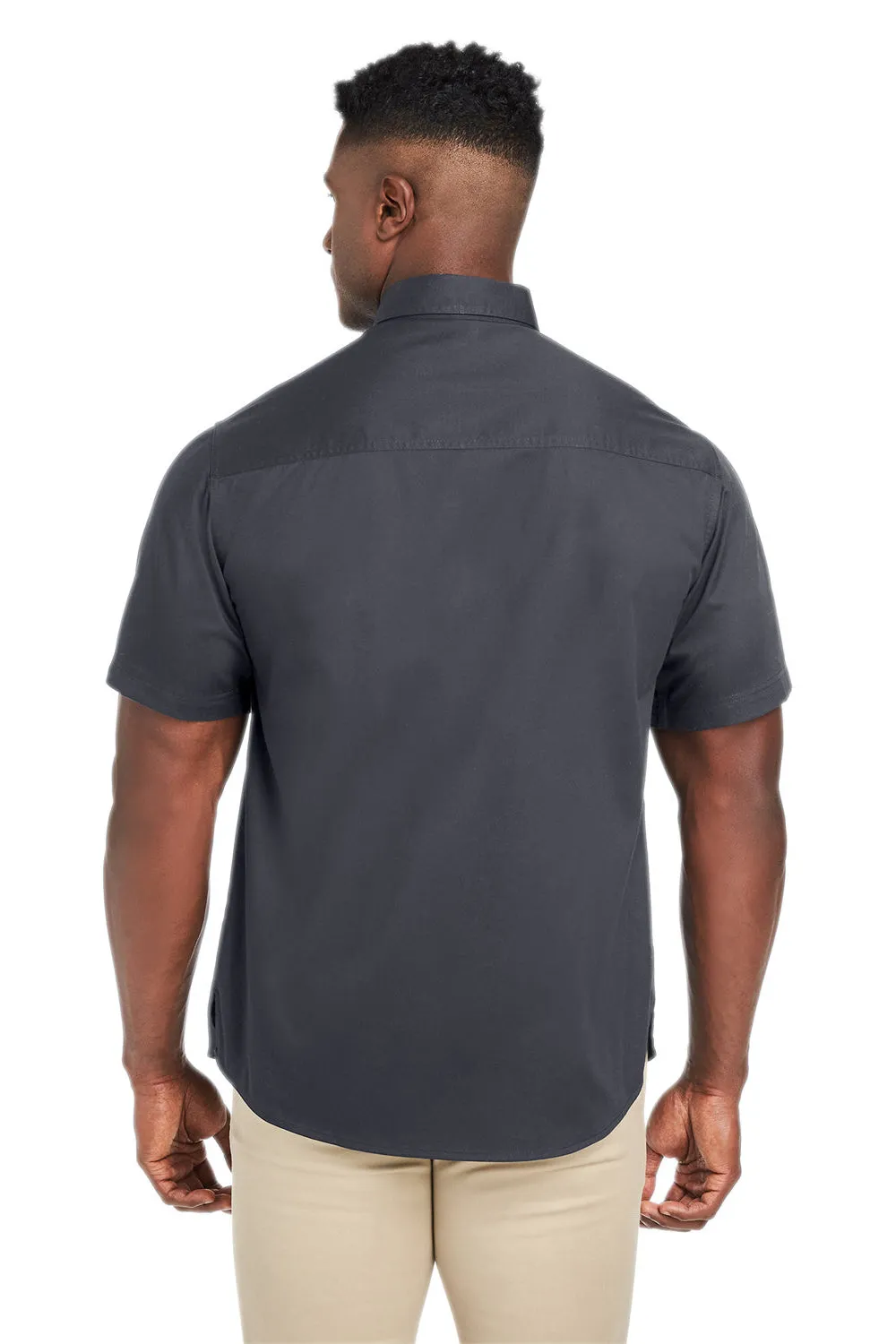 Harriton Mens Advantage Wrinkle Resistant Short Sleeve Button Down Shirt w/ Double Pockets - Dark Charcoal Grey - Closeout